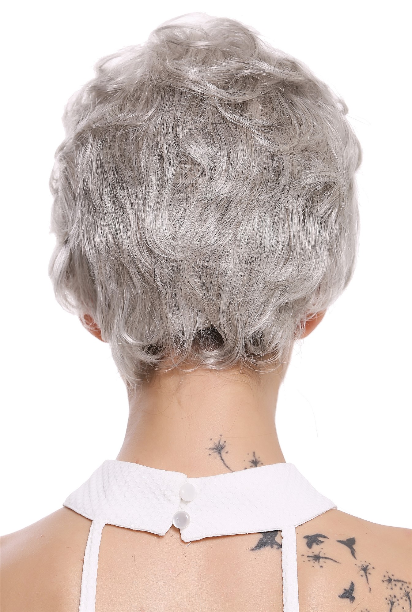 hochwertige Qualitätsperücken, Perücke kurz gewellt helles Grau DW2339-51, Ansicht 4, WIG ME UP: Ihr Perücken Online Shop wellige Tressen-Perücke Silbergrau kurze Haare für Unisex