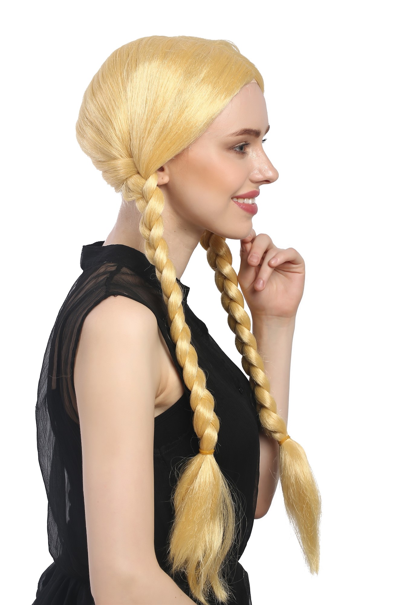 Lady Party Wig Fancy Dress gold yellowish blond long braided pigtails girly Lolita Schoolgirl, view 3, WIG ME UP: Your Perücken Online Shop Party Wig, Ladies, Blonde, Braided, long