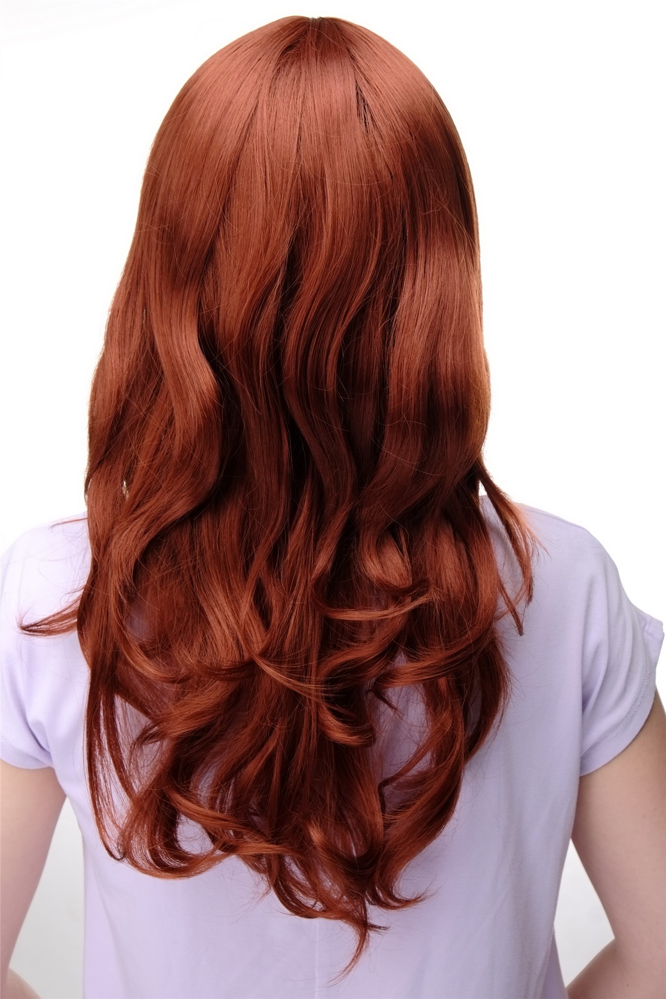 hochwertige Qualitätsperücken, Elegante Damen Perücke lange lockige Haare Pony Rot Kupferrot 3001-130, Ansicht 4, WIG ME UP: Ihr Perücken Online Shop wellige Tressen-Perücke mit Kopfhaut-Imitat Kupferrot lange Haare für Damen