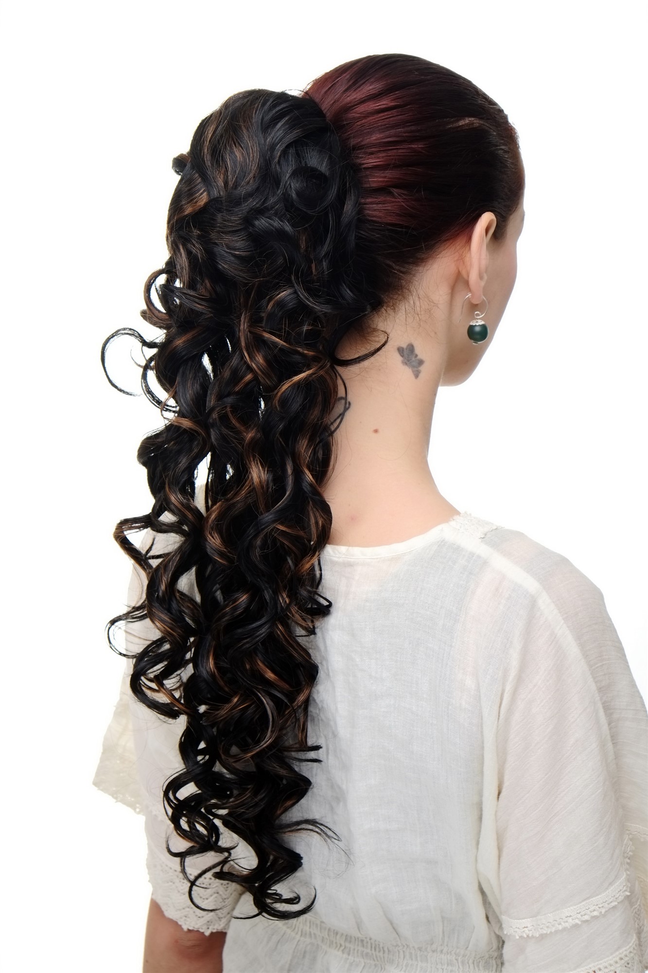 JL-3266-1BF30 Ponytail Hairpiece extension very long curled l curls black mixed with light copper brown claw clamp 22", view 2, WIG ME UP: Your Perücken Online Shop Ponytails, velvet black-medium rust brown mix, curled, long
