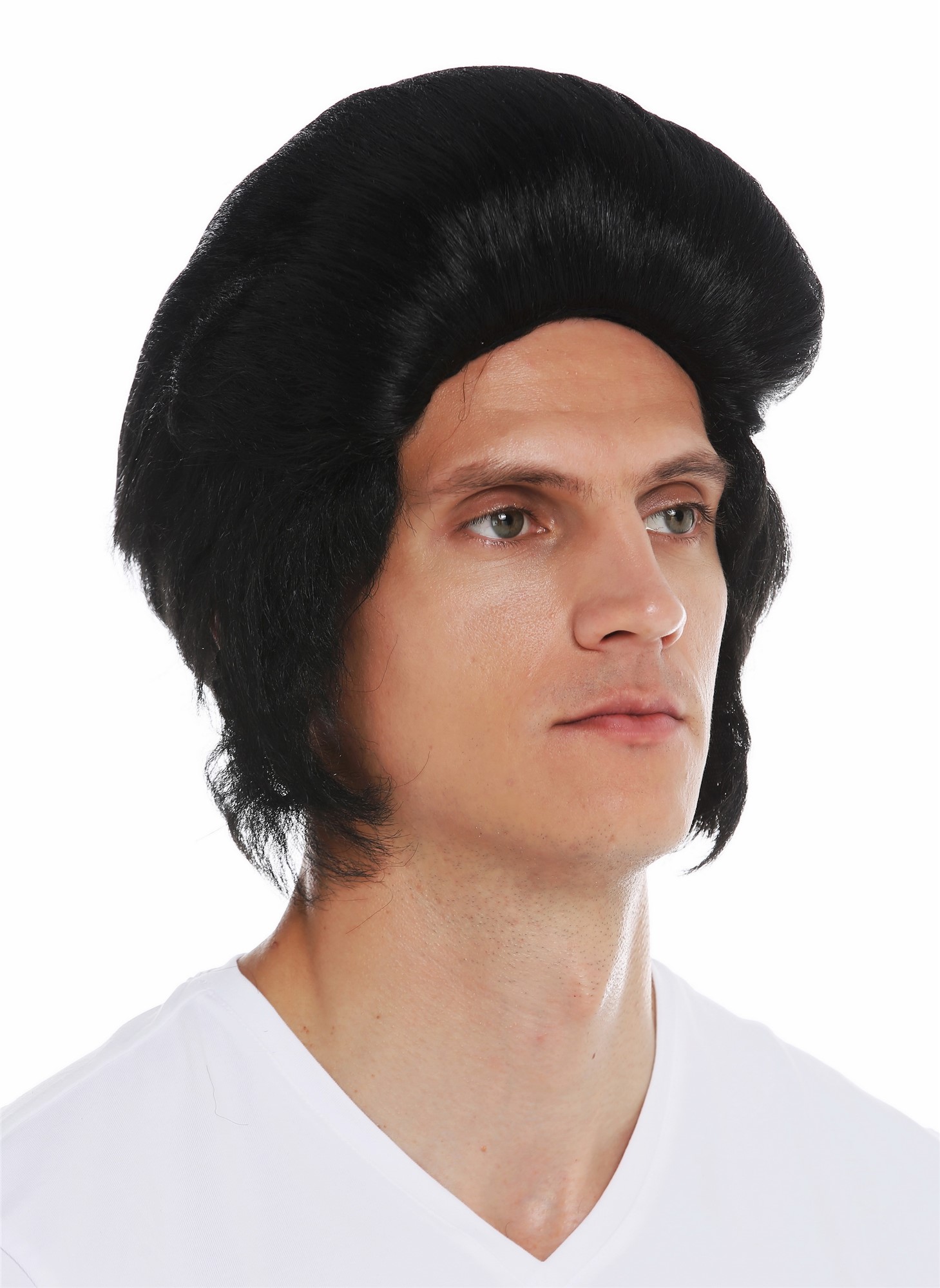 Wig carnival Halloween men man 50's Rockabilly black side burns quiff 7105, front view, WIG ME UP: Your Perücken Online Shop Party Wig, Men, pitch black, straight, short