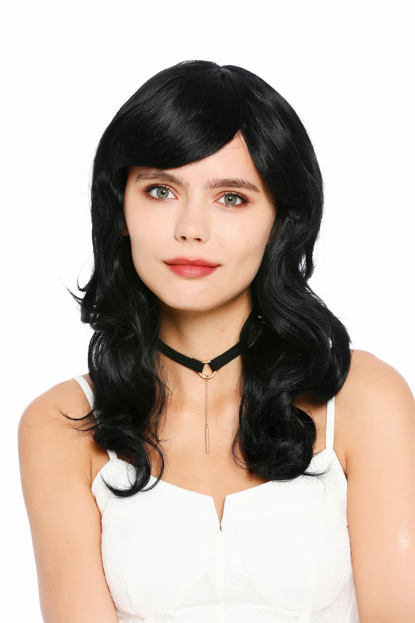 wellige Party-Perücke Schwarz 50 cm lange Perücke für Damen