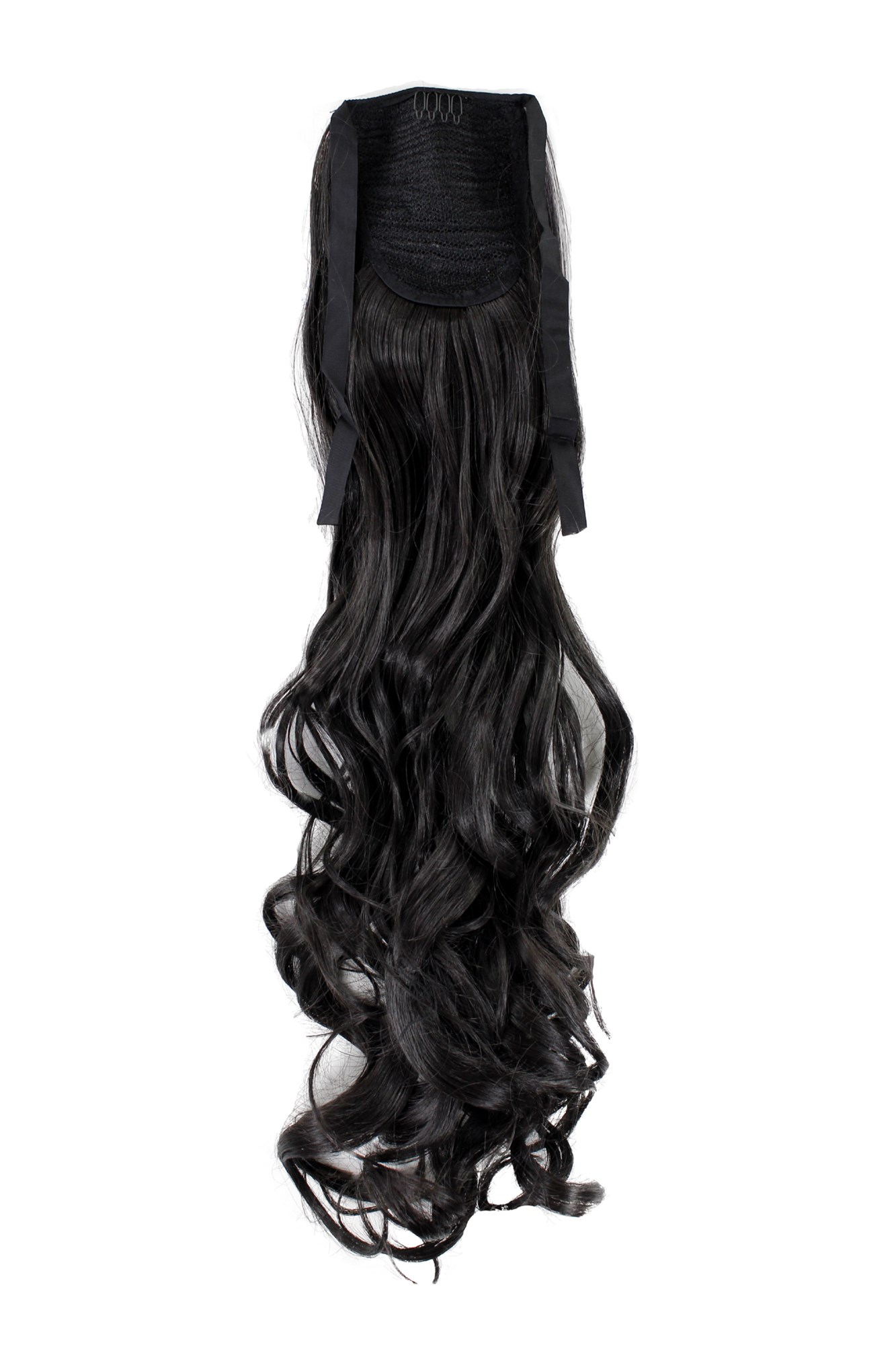 Ponytail Hairpiece comb & ribbon wrap-around long wavy dark brown YZF-1094HT, view 2, WIG ME UP: Your Perücken Online Shop Ponytails, dark brown, wavy, long