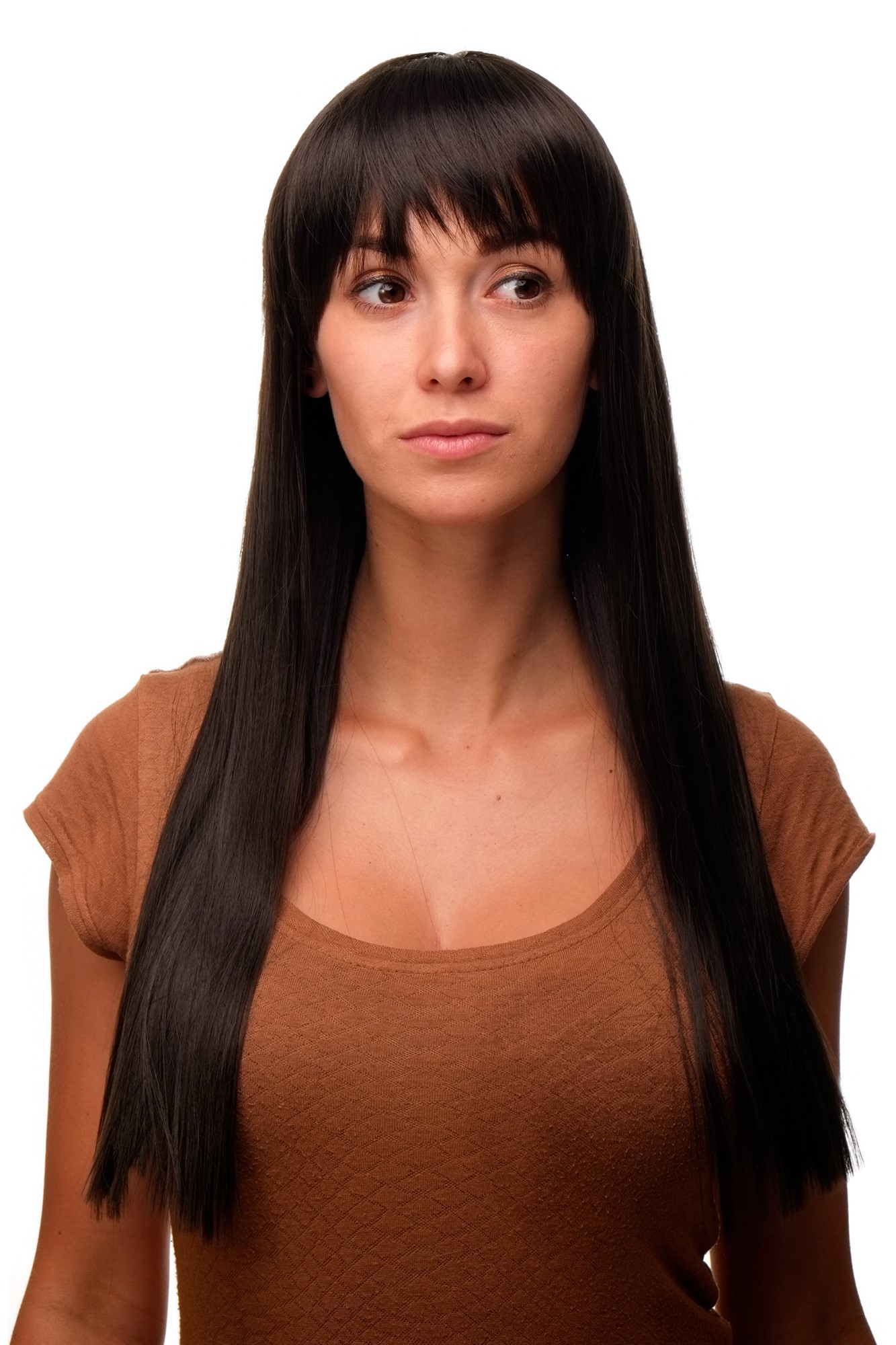 WIG ME UP ® GFW373-4 Sexy Lady  Wig long straight fringe bangs dark brown 23", front view, WIG ME UP: Your Perücken Online Shop Quality Wigs, Ladies, dark brown, straight, long