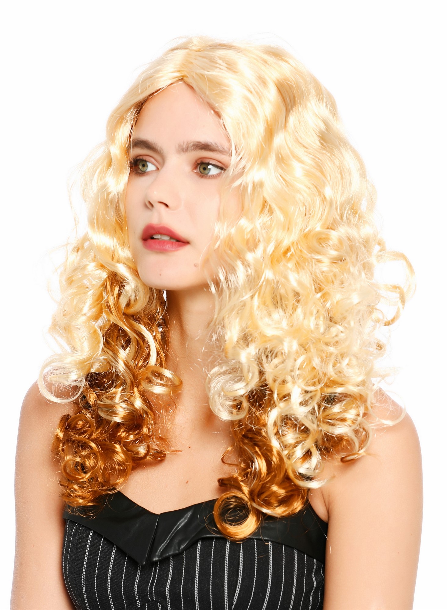 lockige Party-Perücke Hellblond-Kupferbraun 55 cm lange Perücke für Damen