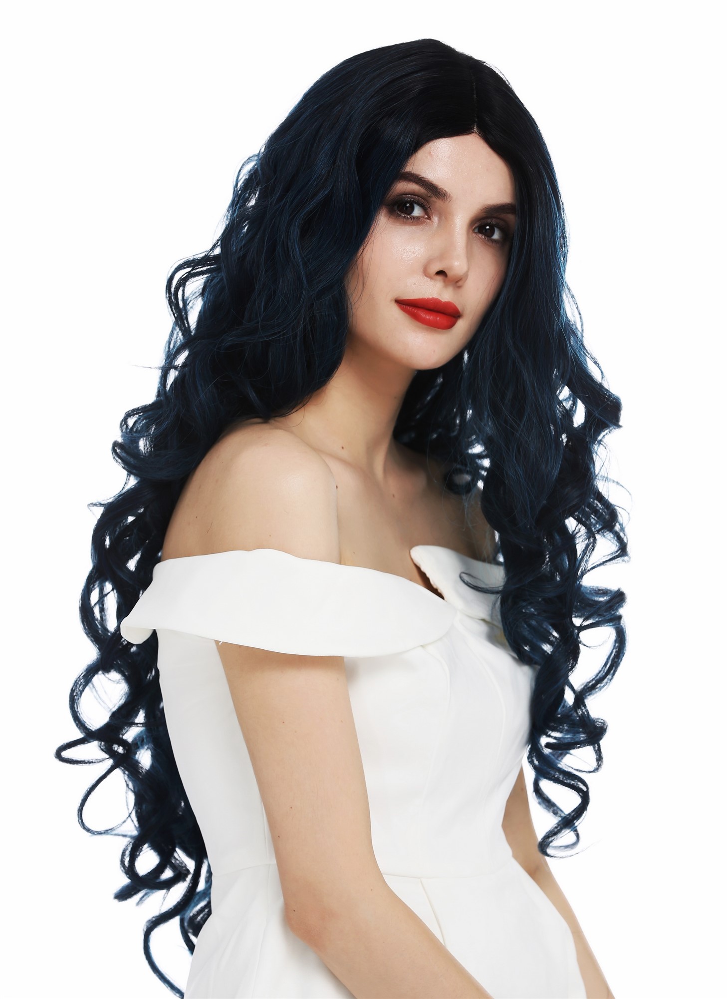 Quality Wigs, Ladies, blue-black mix, curled, very long