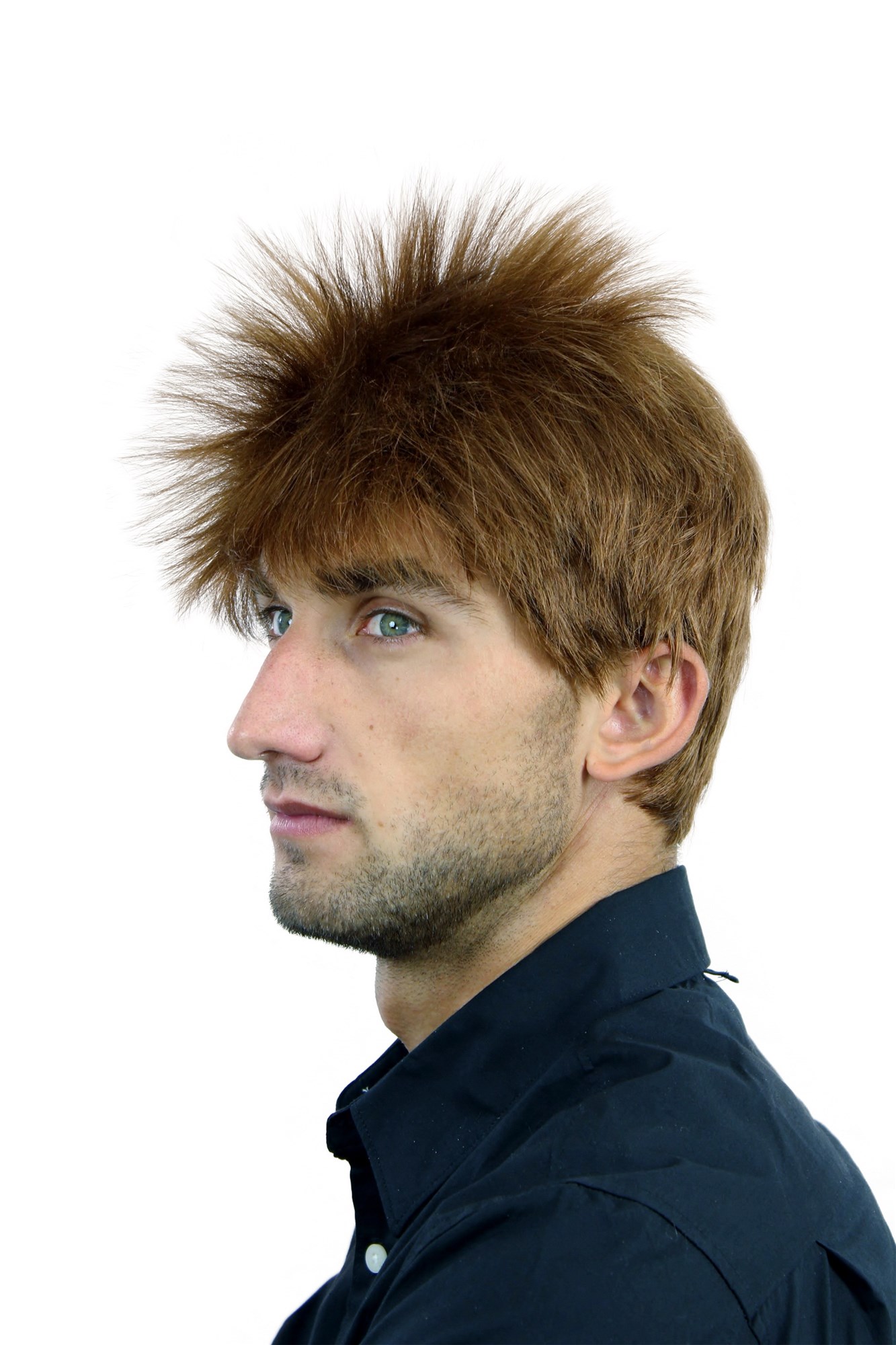 WLA-1034S-12/30 Men Gents  Wig short teased up wild & extravagant Rock Star style brown copper brown mix, front view, WIG ME UP: Your Perücken Online Shop Quality Wigs, Men, medium brown-medium rust brown mix, wavy, short