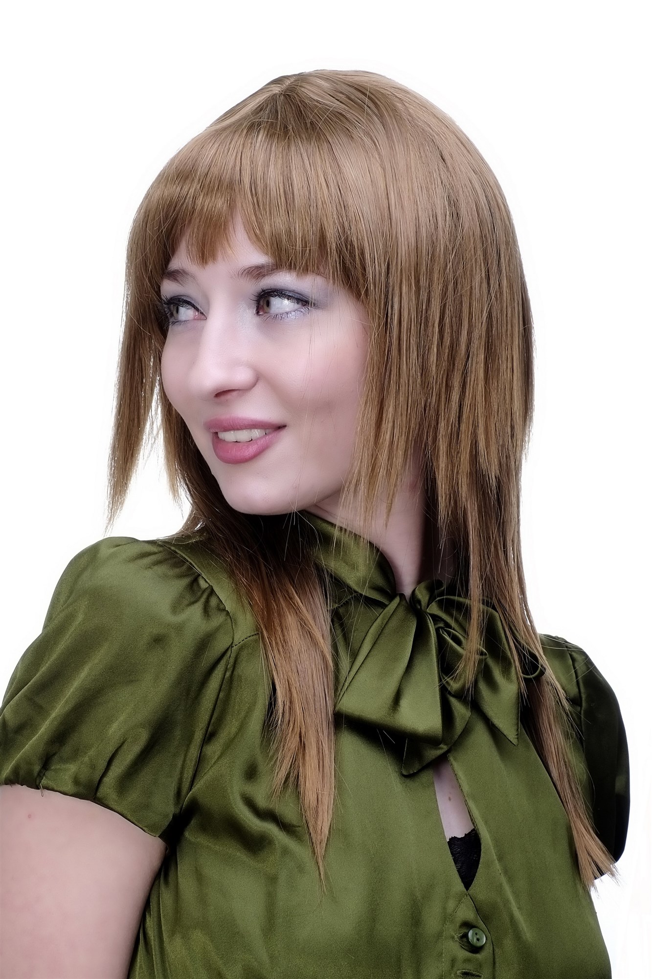 hochwertige Qualitätsperücken, Damen Perücke glatt gestuft lang Pony dunkelblond + rötlich 9214-14T27, Ansicht 3, WIG ME UP: Ihr Perücken Online Shop glatte Tressen-Perücke mit Kopfhaut-Imitat Hellbraun und Kupferblond lange Haare für Damen