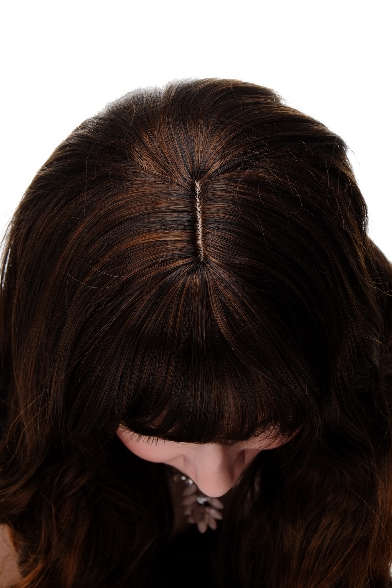 Lady wig very long curling tips straight top fringe bangs chestnut brown mix 285, view 5, WIG ME UP: Your Perücken Online Shop Quality Wigs, Ladies, black-brown-copper-brown mix, curled, long