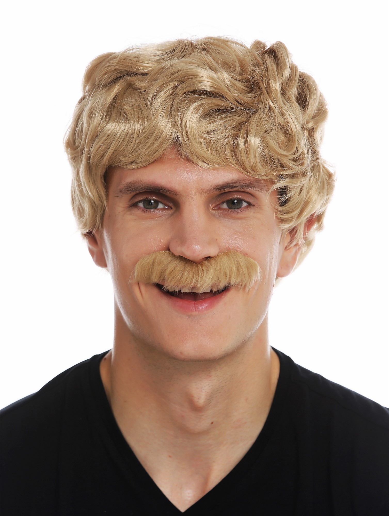 günstige Party Perücke, Perücke Schnauzbart kurz wellig blond 69089-ZA82A, Ansicht 2, WIG ME UP: Ihr Perücken Online Shop wellige Party Perücke Karamellblond kurze Haare für Herren