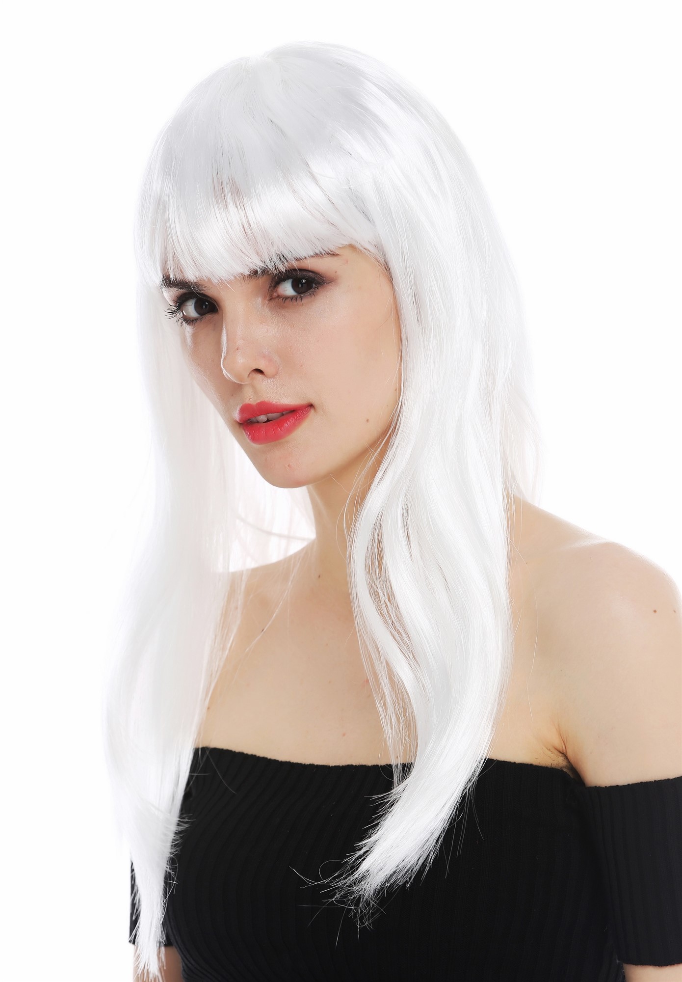 günstige Party Perücke, Perücke lang glatt Pony weiß Fee Schneekönigin 32582-P68, Vorderansicht, WIG ME UP: Ihr Perücken Online Shop glatte Party Perücke Weiß schulterlange Haare für Damen