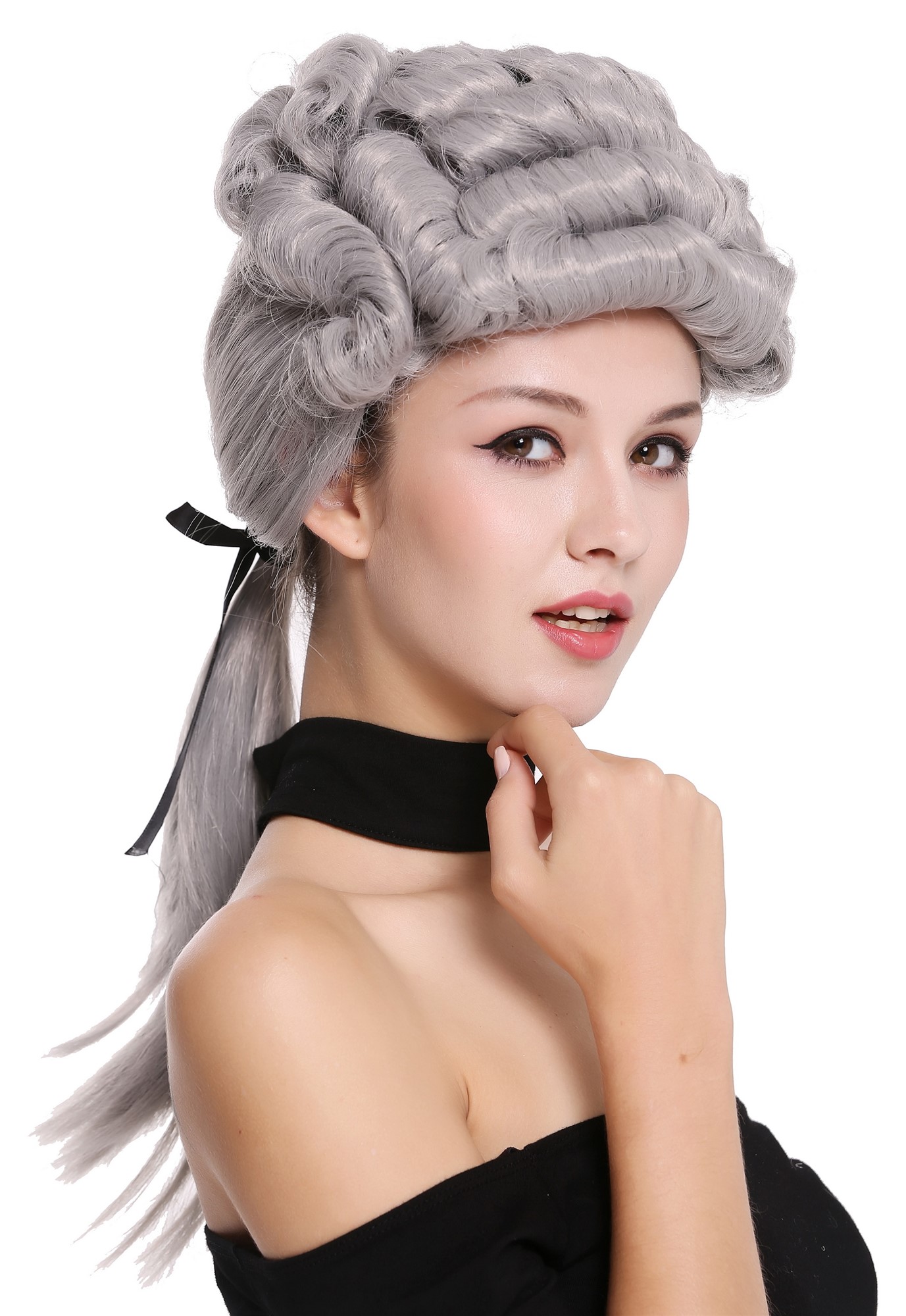 Party wig men baroque Lord Judge Poet Noble dark grey gray curls ponytail DH1126, view 2, WIG ME UP: Your Perücken Online Shop Party Wig, Men, Grey, curled, shoulder-length