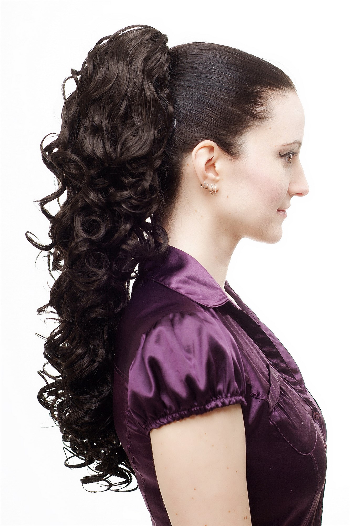 Ponytails, dark brown, curled, long