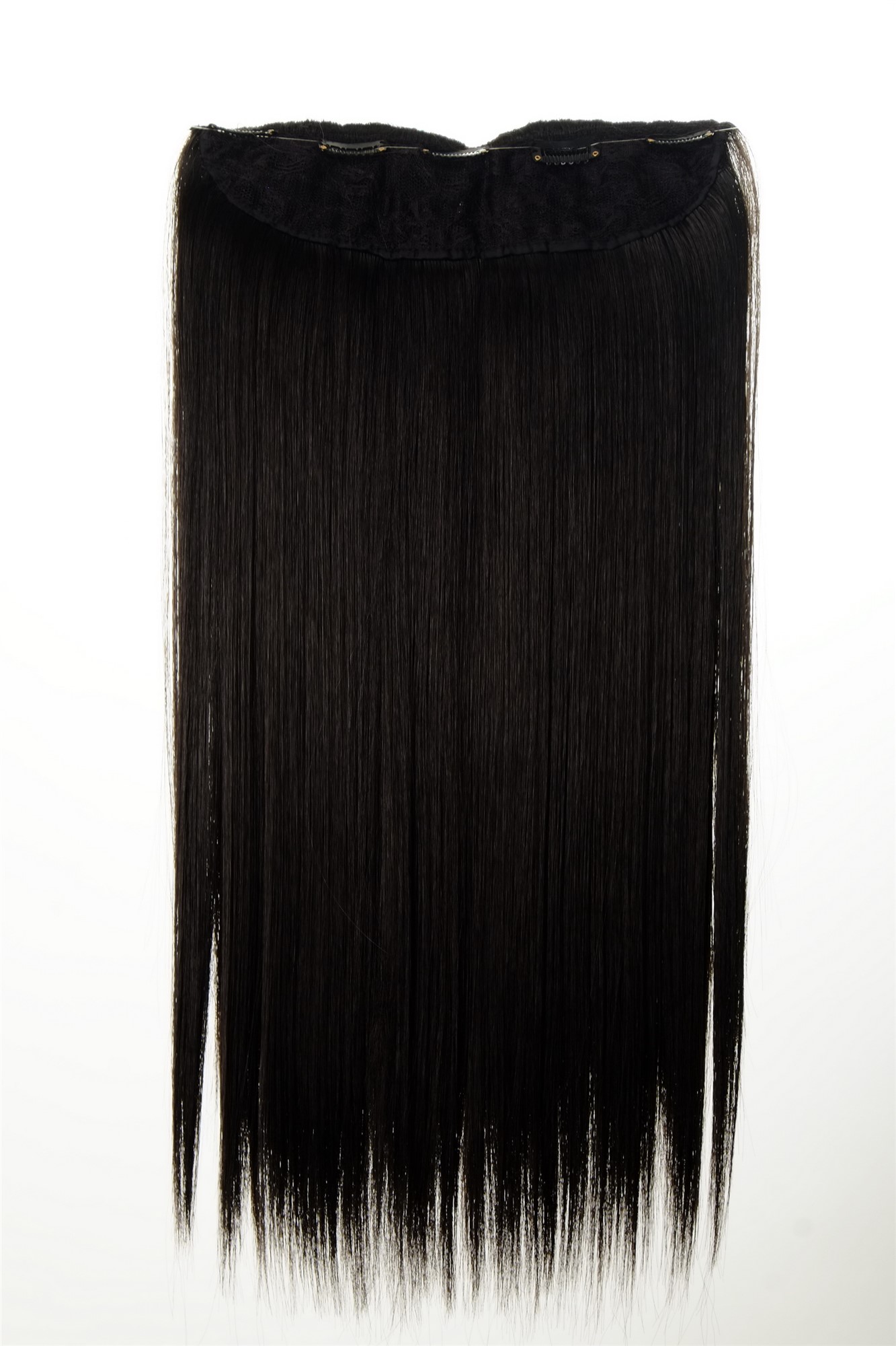 Haarteil Extension 5 Clips Dunkelbraun L30172-3, Ansicht 2, WIG ME UP: Ihr Perücken Online Shop glatte Halbperücke Dunkelbraun 60 cm lang