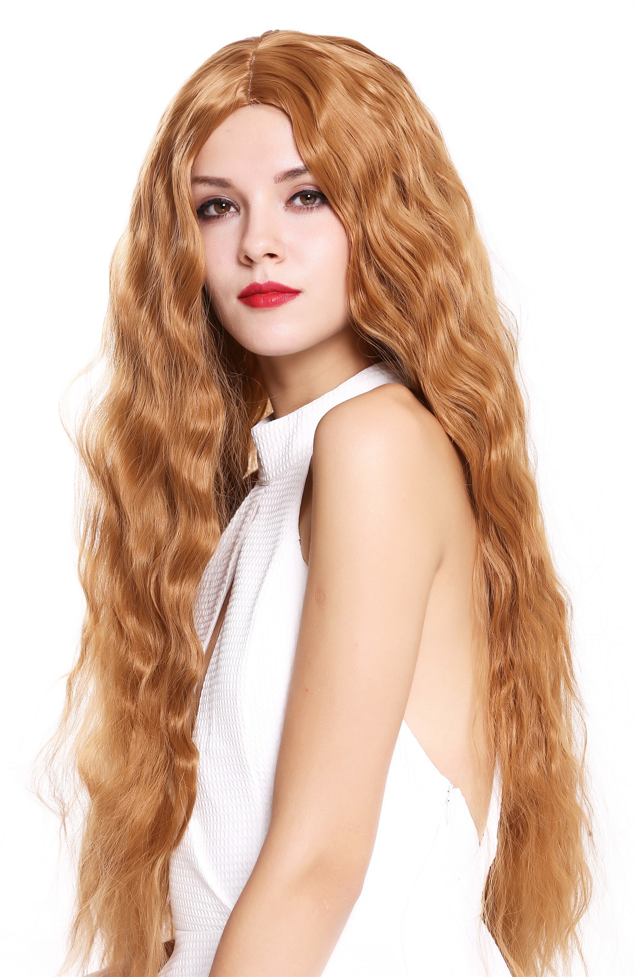 hochwertige Qualitätsperücken, Perücke Lang Mittelscheitel Gewellt Blond Kupferblond 6083H-30, Ansicht 3, WIG ME UP: Ihr Perücken Online Shop wellige Tressen-Perücke mit Kopfhaut-Imitat Medium Rostbraun sehr lange Haare für Damen