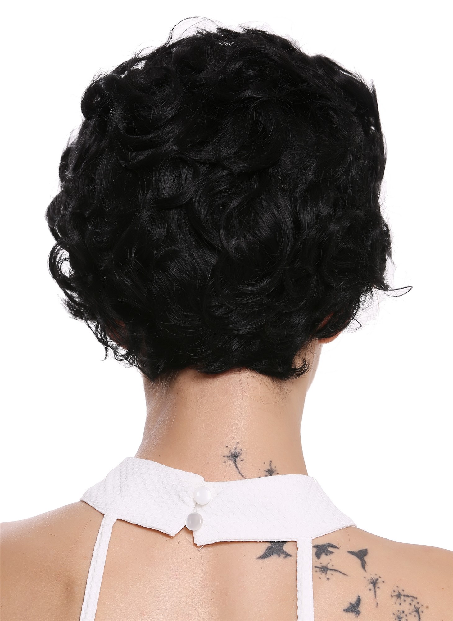 hochwertige Qualitätsperücken, Perücke kurz Locken gelockt Schwarz DW-2740-1, Ansicht 4, WIG ME UP: Ihr Perücken Online Shop lockige Tressen-Perücke Schwarz kurze Haare für Damen