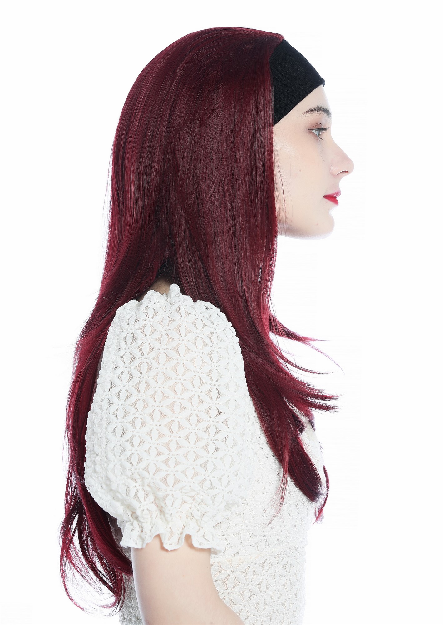 Lady wig half wig black headband retro long straight burgundy garnet red H9306, view 4, WIG ME UP: Your Perücken Online Shop Quality Wigs, Ladies, aubergine, straight, long