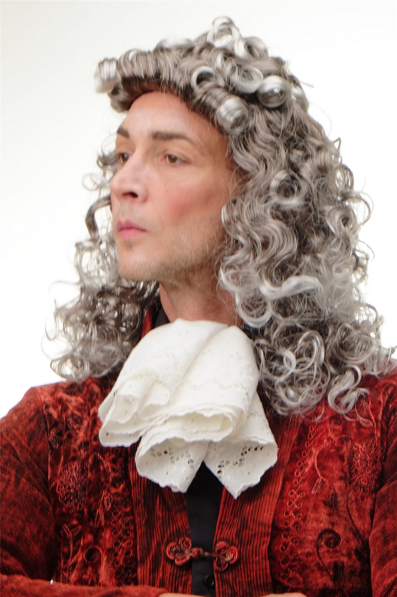 günstige Party Perücke, Perücke Vokuhila Proll Barock Edelmann Braun Grau Silbergrau AD-002-P4T309, Ansicht 2, WIG ME UP: Ihr Perücken Online Shop lockige Party Perücke Grau lange Haare Unisex