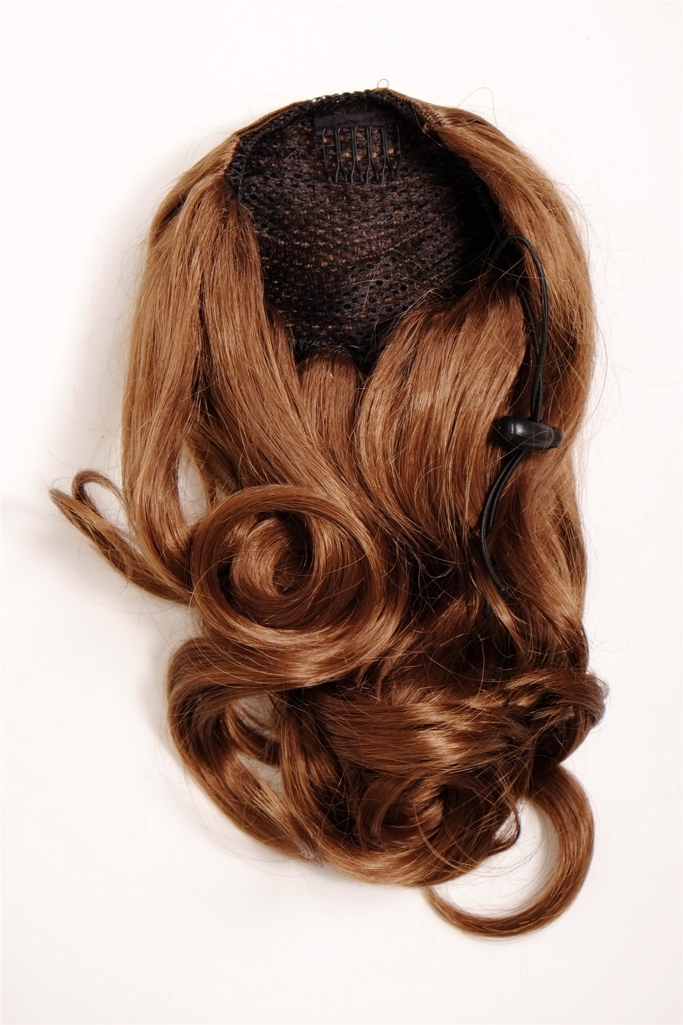 Ponytails, Vibrant medium brown, wavy, shoulder-length