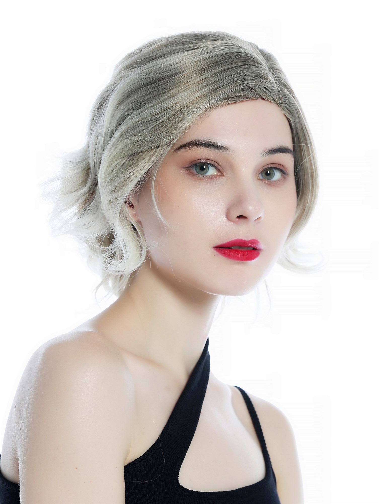 hochwertige Qualitätsperücken, Perücke kurz wild gewellt gescheitelt Scheitel Balayage Hellbraun Hellblond DW3334-10T613, Ansicht 4, WIG ME UP: Ihr Perücken Online Shop wellige Tressen-Perücke mit Kopfhaut-Imitat Matthellbraun mit pearlblonden Strähnen schulterlange Haare für Damen
