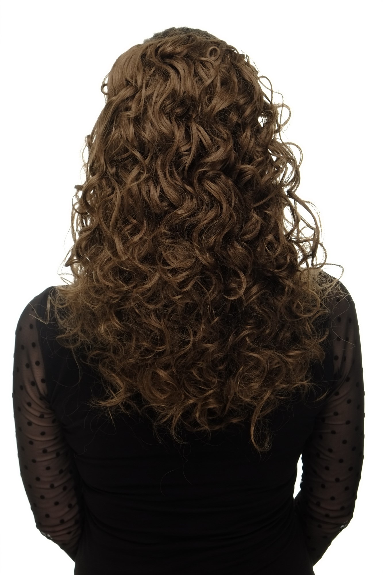 hochwertiges Haarteil 2 Klammern & Gummizug super Volumen Locken Goldbraun NC002-12, Vorderansicht, WIG ME UP: Ihr Perücken Online Shop lockiges Zopf-Haarteil Goldbraun 45 cm lang