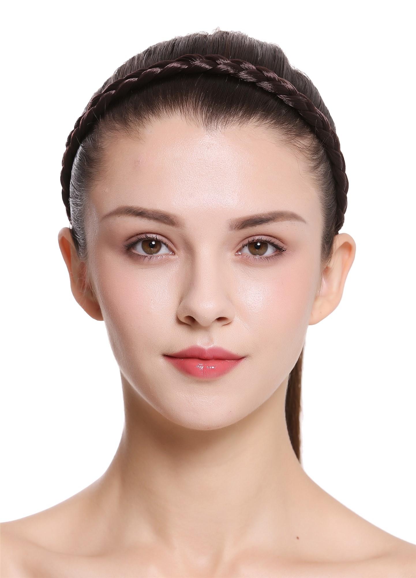 Schmales Haarband geflochten Breite: 1 cm Braun CXT-008-006, Ansicht 2, WIG ME UP: Ihr Perücken Online Shop Haarreifen geflochten Braun 42 cm