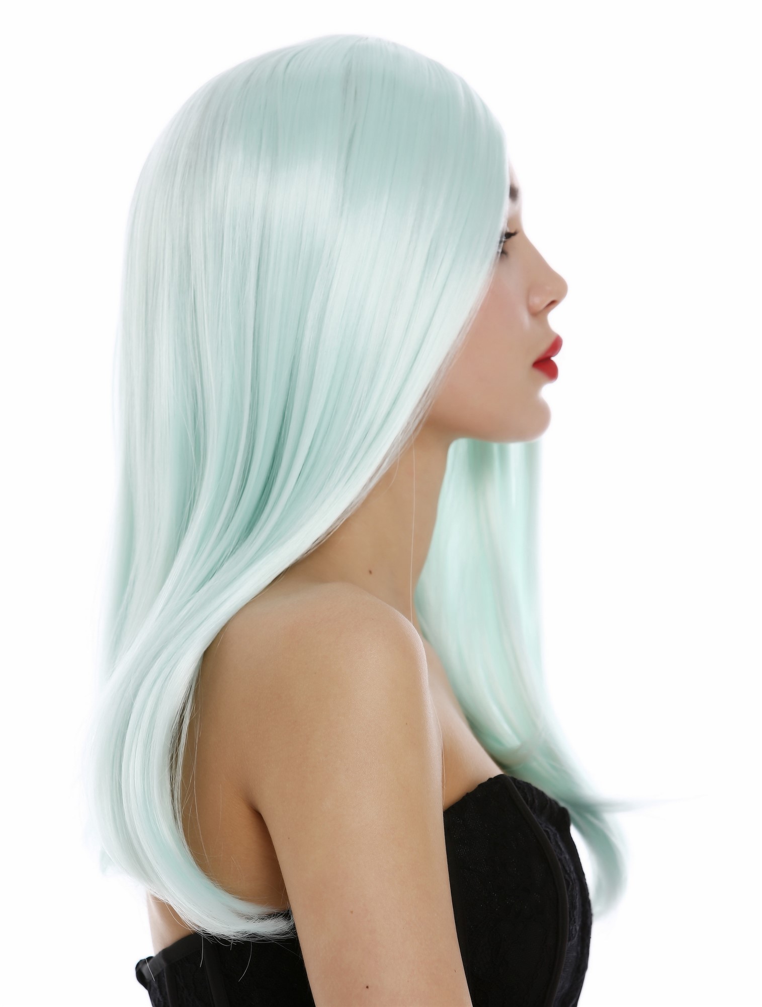 hochwertige Qualitätsperücken, Damen Perücke lang glatt Mittelscheitel Grün Hellgrün SA-151-T5507, Ansicht 3, WIG ME UP: Ihr Perücken Online Shop glatte Tressen-Perücke mit Kopfhaut-Imitat Hellgrün lange Haare für Damen