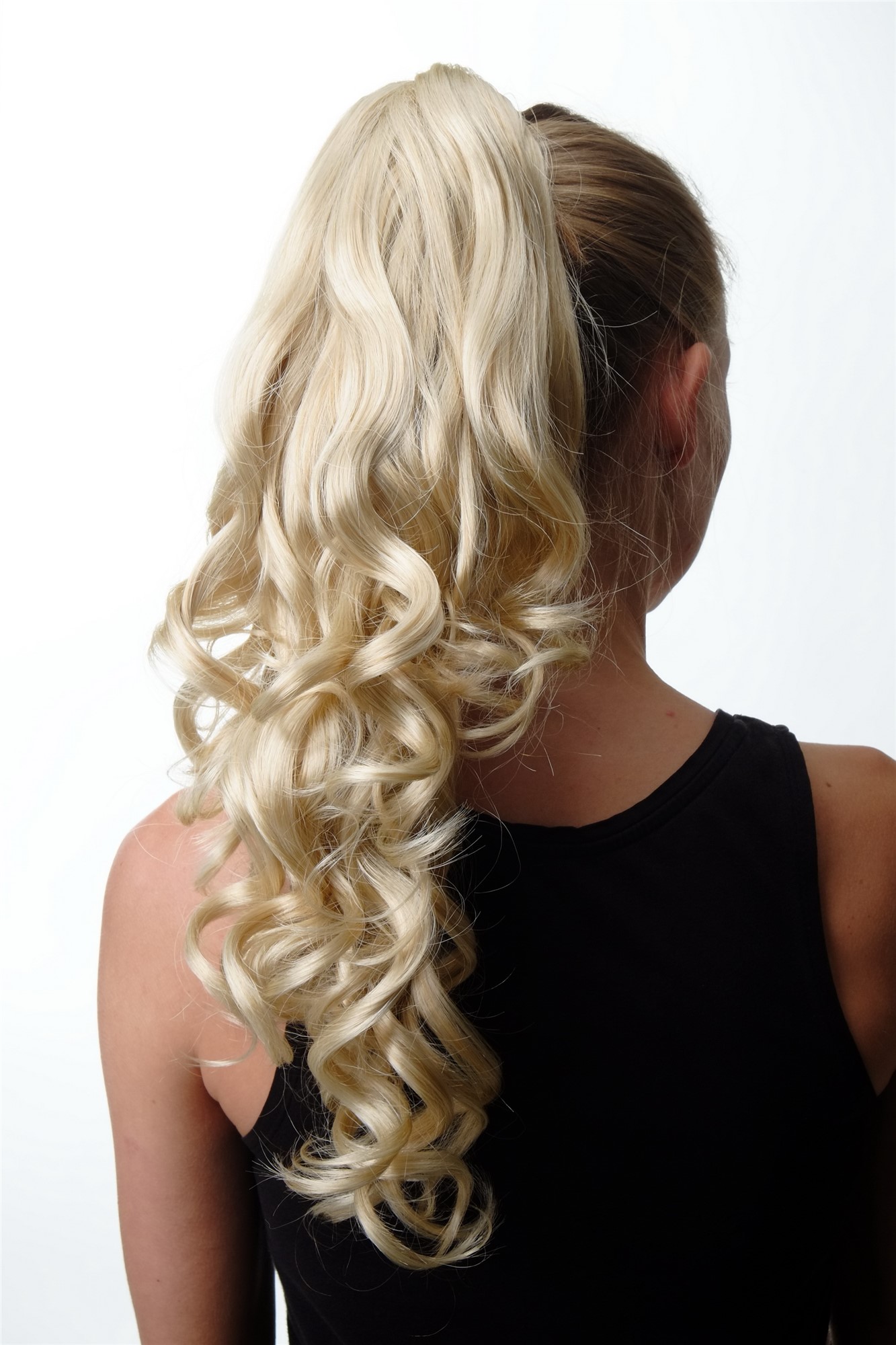 Ponytail Hairpiece extension Butterfly Clamp long wavy blonde platinum mix SA09, view 2, WIG ME UP: Your Perücken Online Shop Ponytails, Platinum blonde-light golden blonde mix, curled, long