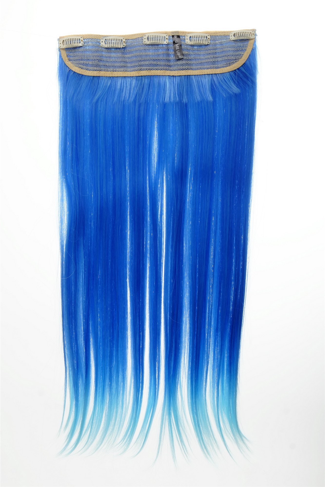 Haarteil Extension breit 5 Clips glatt Neonblau-Hellblau-Mix YZF-3179-TF2517TTF2513B, Ansicht 2, WIG ME UP: Ihr Perücken Online Shop glatte Halbperücke Neonblau-Hellblau-Mix 60 cm lang