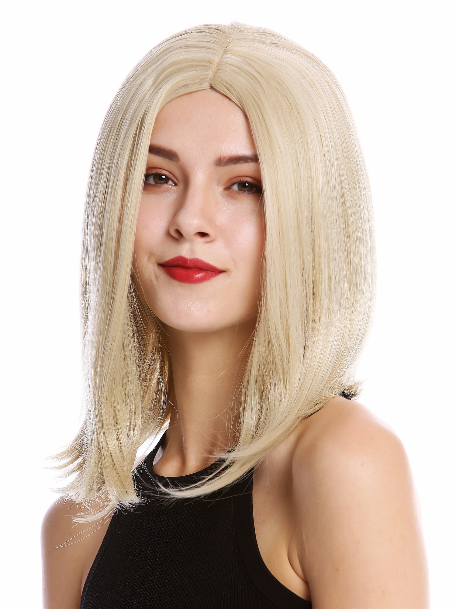 hochwertige Qualitätsperücken, Perücke kurz Longbob Scheitel Hellblond Mix YZF-4358-24B/613B, Vorderansicht, WIG ME UP: Ihr Perücken Online Shop glatte Tressen-Perücke mit Kopfhaut-Imitat Blond-Mix schulterlange Haare für Damen