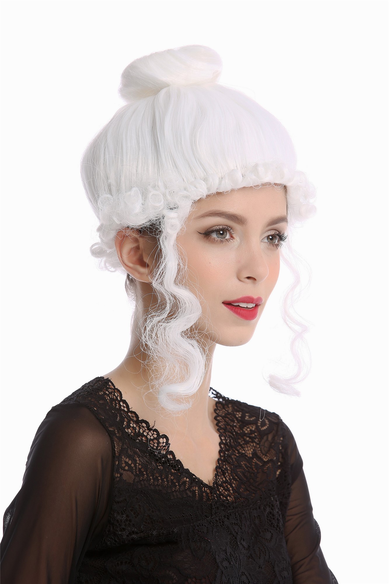 68539-P60white historic Victorian Georgian Renaissance Baroque Queen Noble beehive ringlets, view 4, WIG ME UP: Your Perücken Online Shop Party Wig, Ladies, White, curled, short