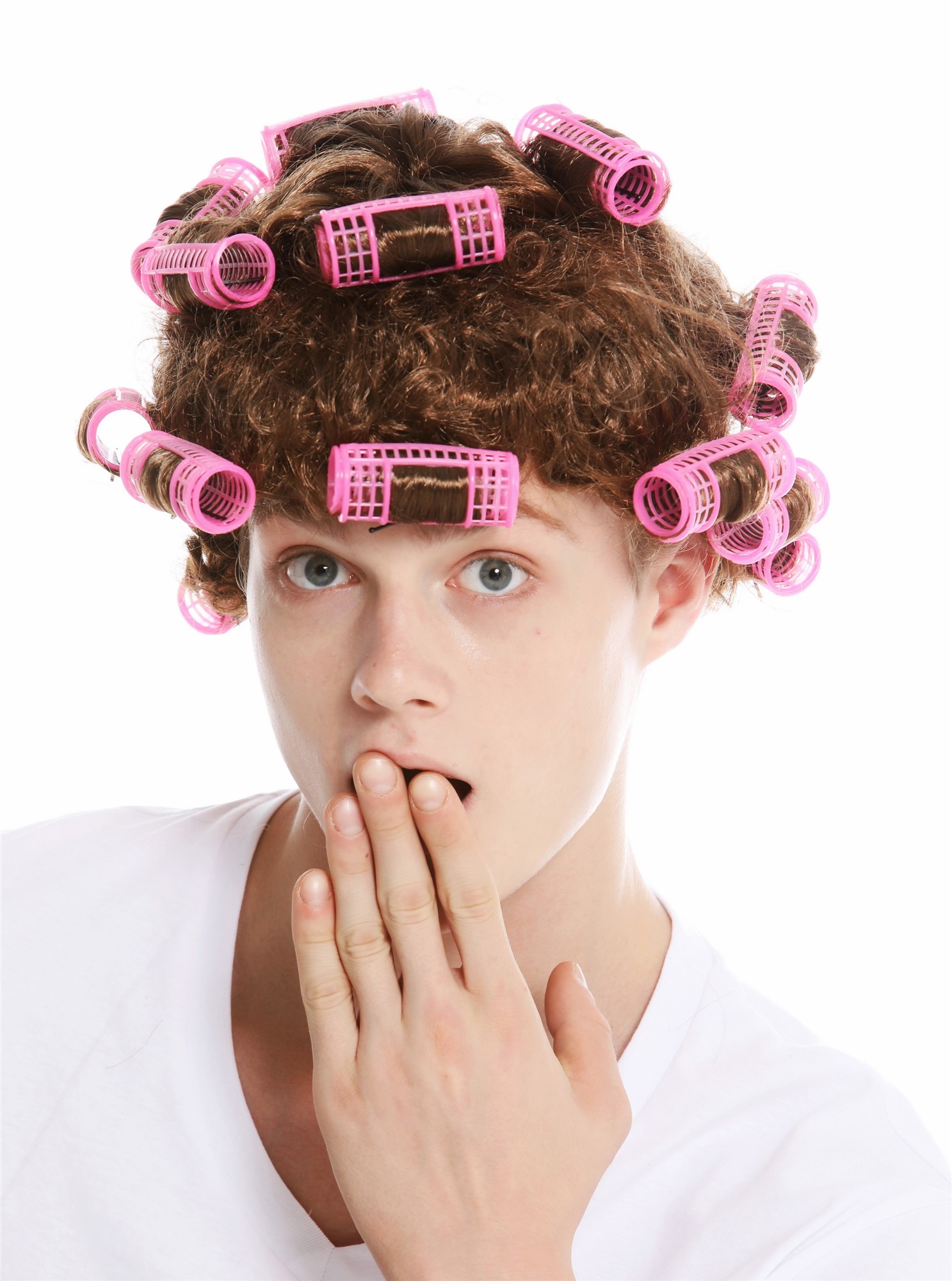 Women's party wig carnival Halloween housewife hair roller brown trashy 4204, view 5, WIG ME UP: Your Perücken Online Shop Party Wig, Ladies, golden brown, curled, short