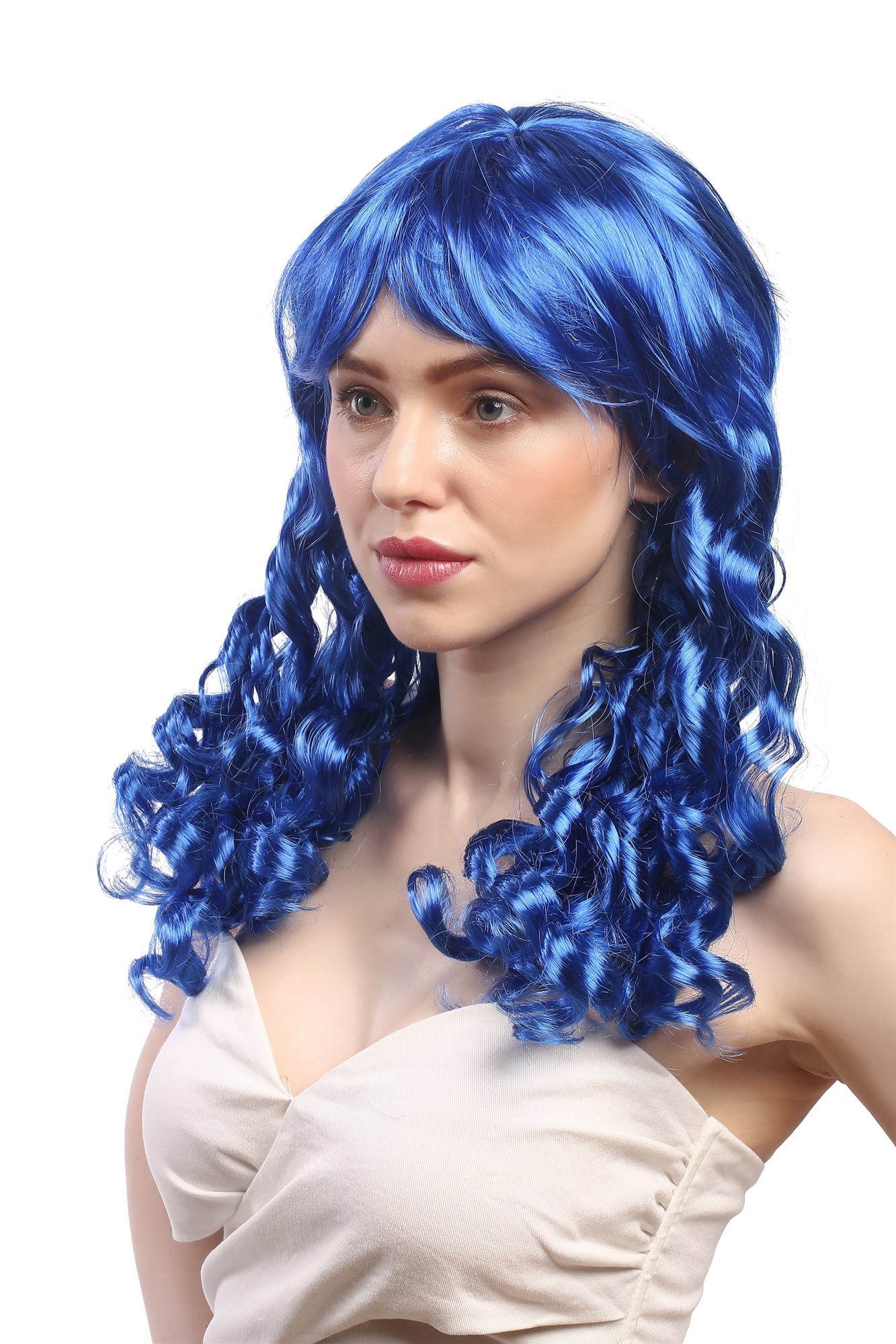 Lady Party Wig Halloween Gothic Lolita long baroque colonial romantic corkscrew curls coils blue, view 3, WIG ME UP: Your Perücken Online Shop Party Wig, Ladies, neon blue, curled, long
