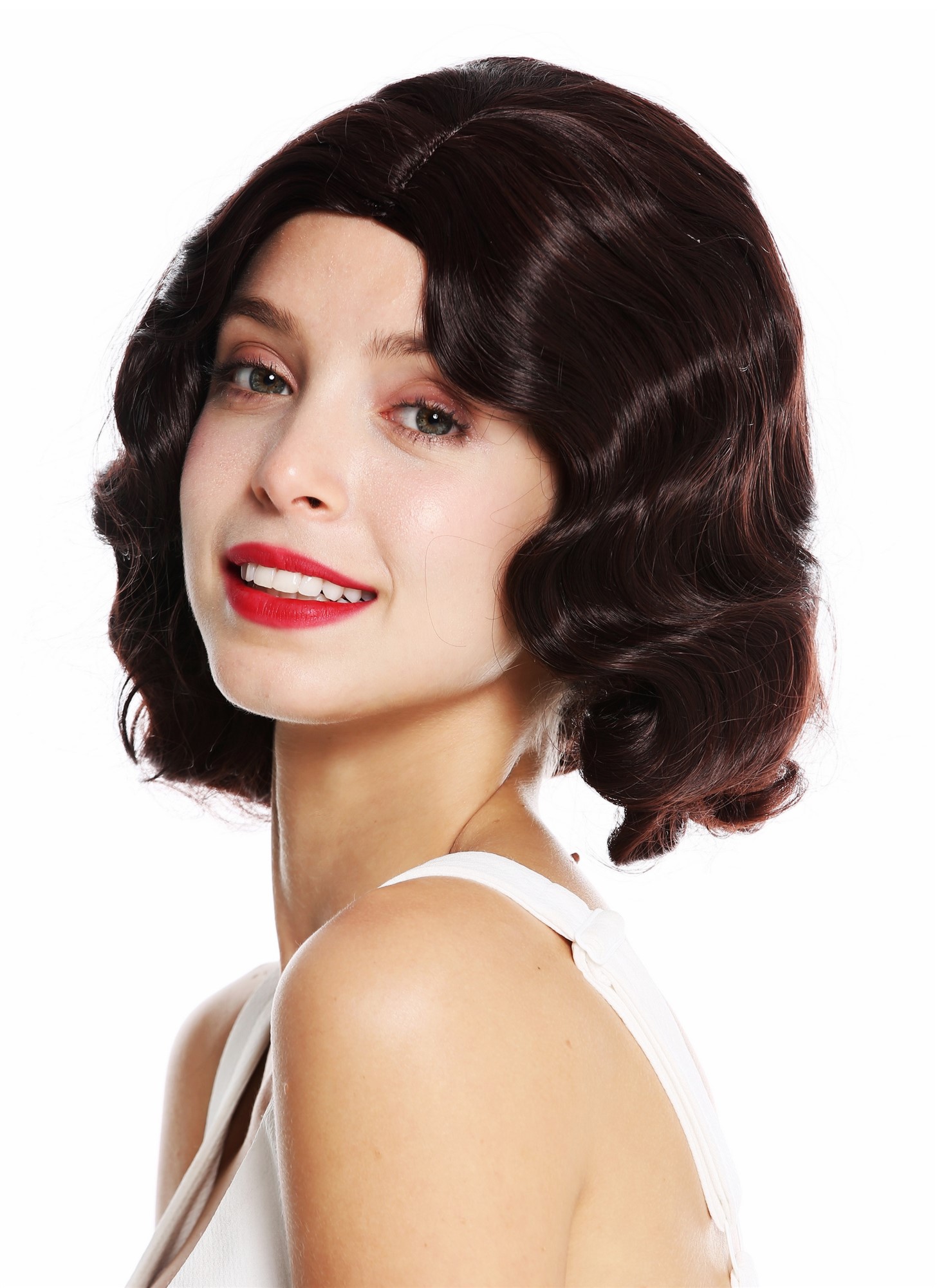 hochwertige Qualitätsperücken, Perücke 20er Mittelscheitel wellig Swing Mahagoni Braun Mix GFW1726-2T33, Ansicht 3, WIG ME UP: Ihr Perücken Online Shop wellige Tressen-Perücke mit Kopfhaut-Imitat Braun-Mix kurze Haare für Damen