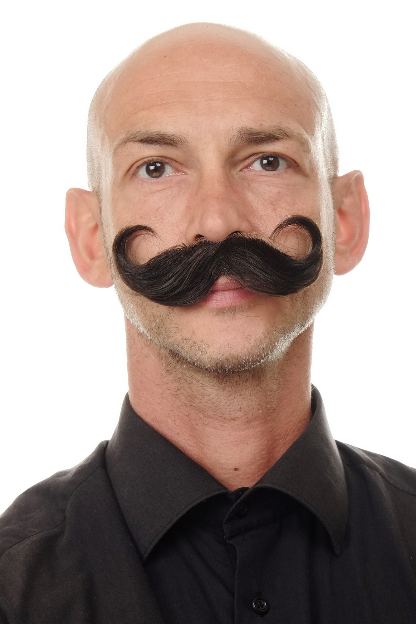 günstige Party Perücke, Bart Echthaar geschwungene Spitzen braun MU11-5, Vorderansicht, WIG ME UP: Ihr Perücken Online Shop wellige Party Perücke Schwarzbraun und Kupferbraun kurze Haare für Herren