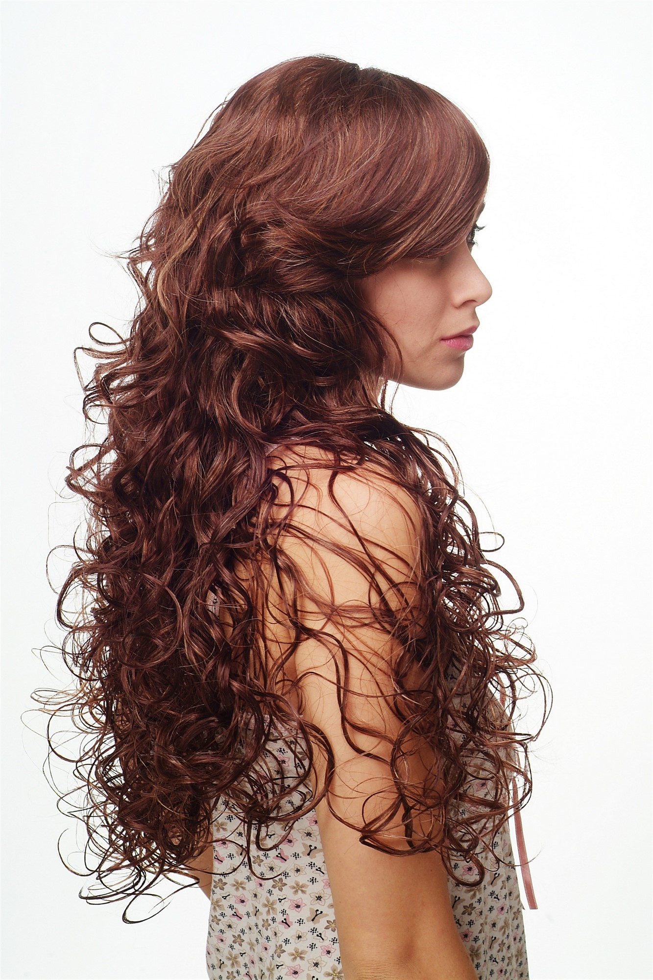 hochwertige Qualitätsperücken, Damenperücke Volumen Locken Mahagoni Braun Blond Modell: DW1086A, Ansicht 2, WIG ME UP: Ihr Perücken Online Shop lockige Tressen-Perücke mit Kopfhaut-Imitat Braun-Blond-Mix lange Haare für Damen