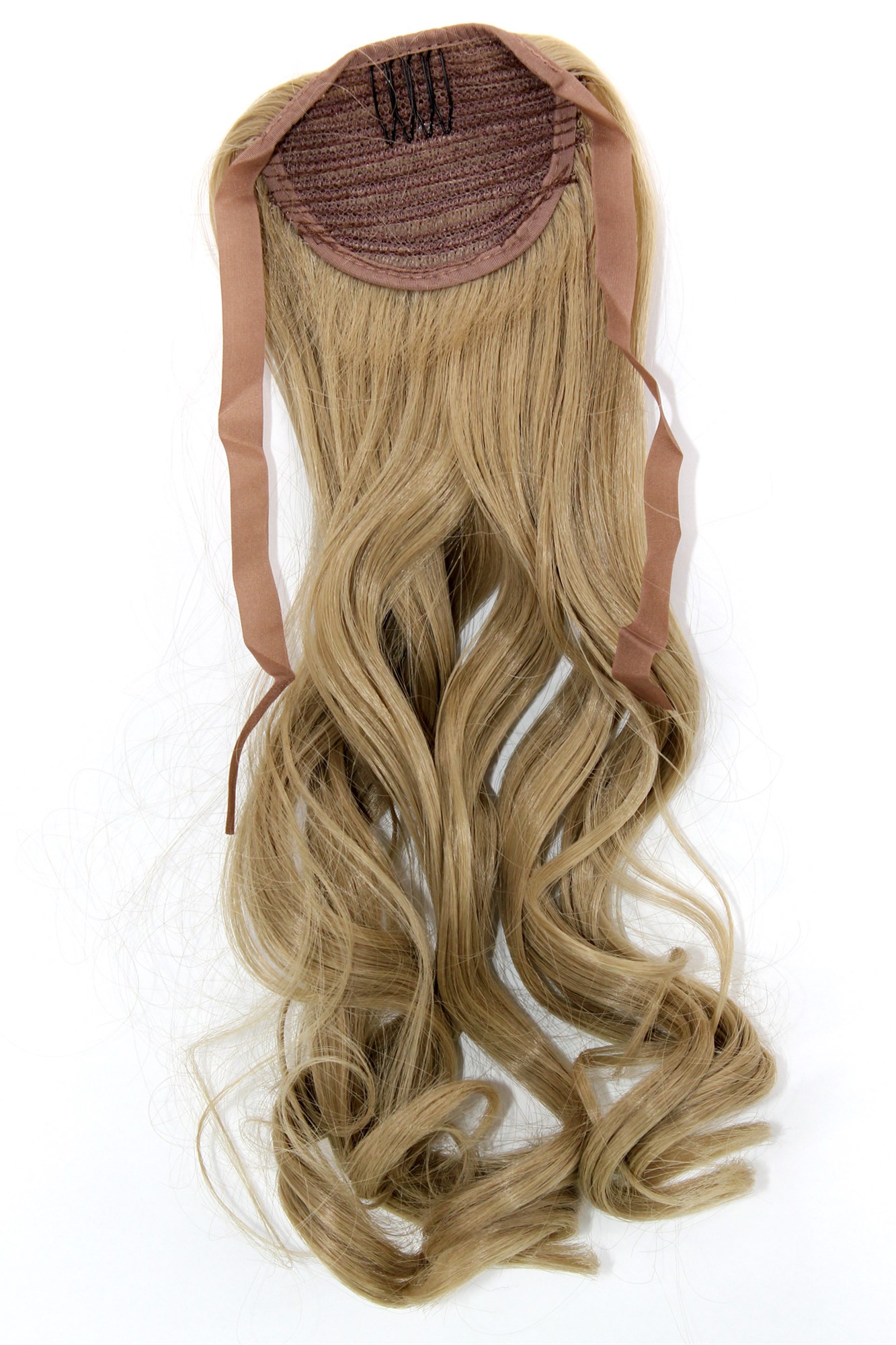 YZF-TC18-24 Hairpiece Pontail Pigtail extension slim light wavy comb and ribbon light ash blond 18", view 2, WIG ME UP: Your Perücken Online Shop Ponytails, light ash blonde, wavy, shoulder-length