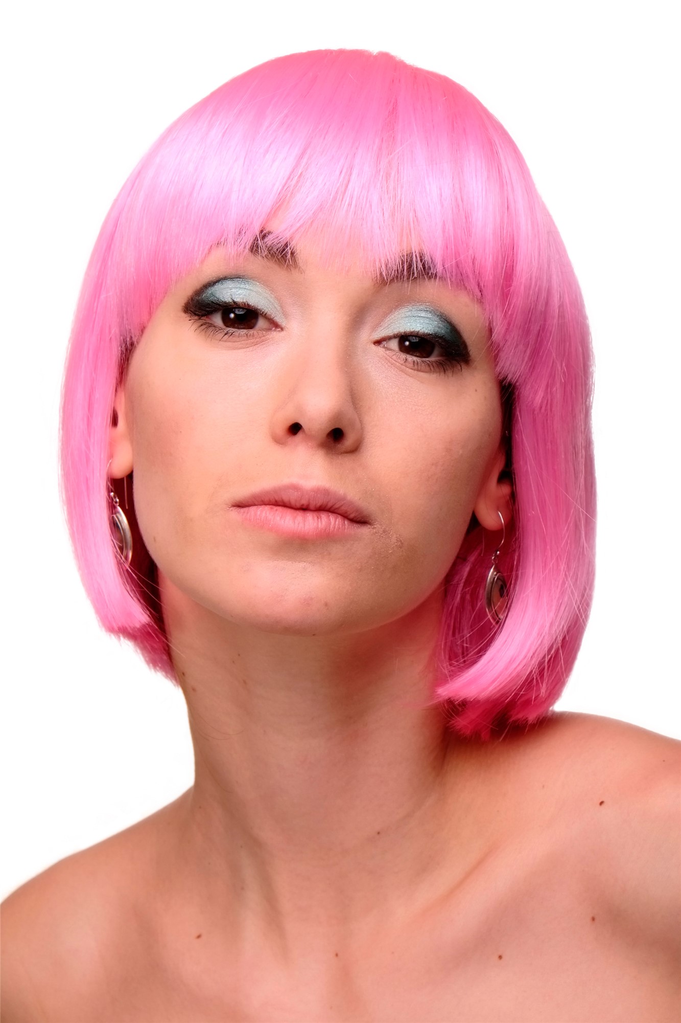 glatte Tressen-Perücke Neonpink kurze Haare für Damen