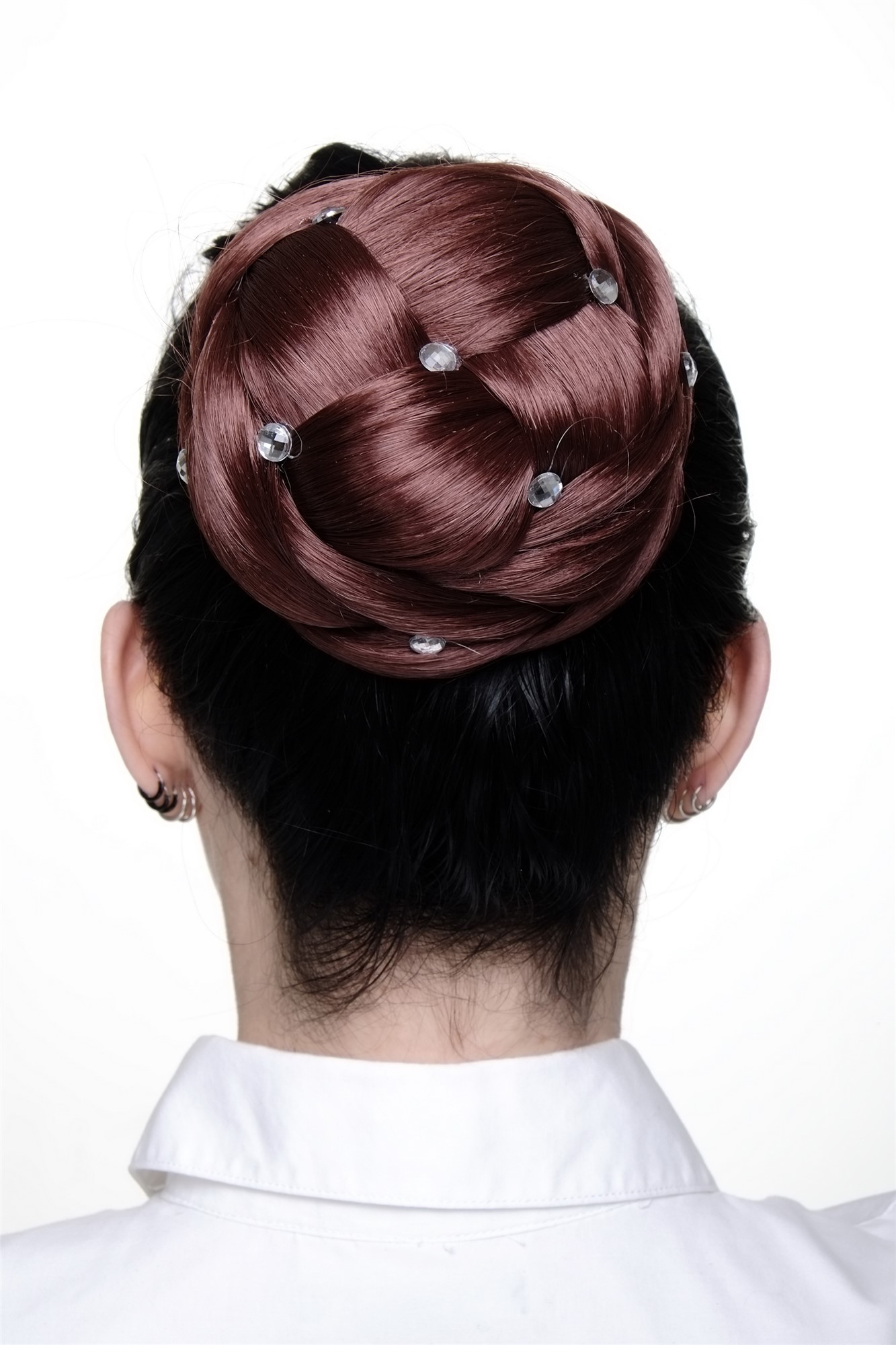 Dutt geflochten Strass Rotbraun JL-SZ01-35, Ansicht 5, WIG ME UP: Ihr Perücken Online Shop geflochtener Dutt Haarteil Mahagoni hell