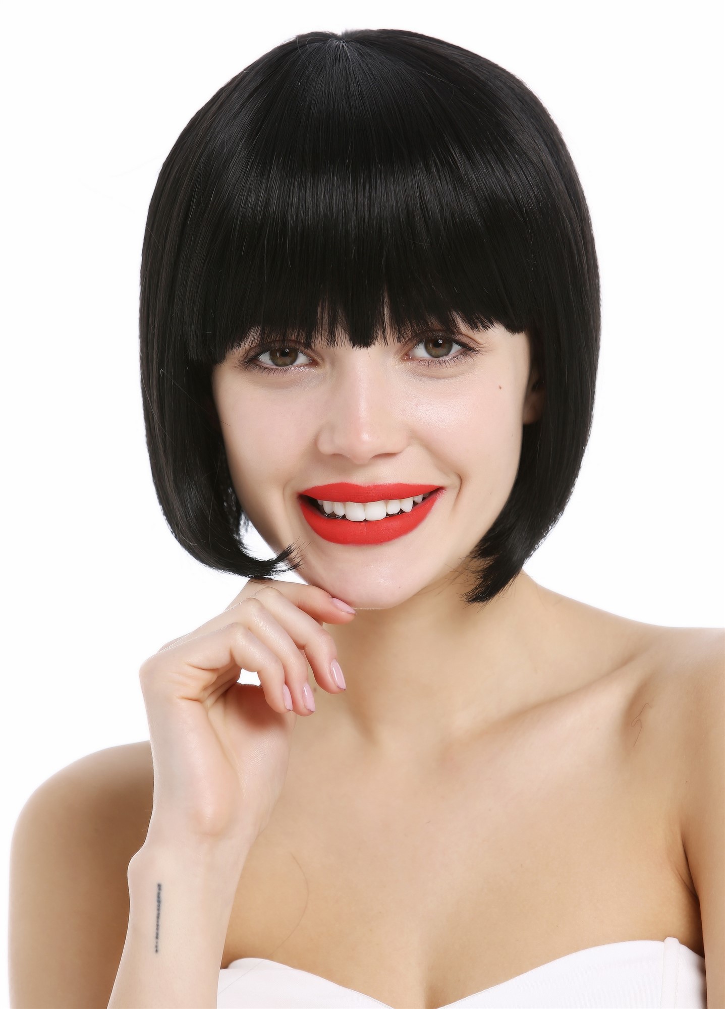 Short Lady women Wig classy classic Bob style straight bangs sleek black VK-4, view 2, WIG ME UP: Your Perücken Online Shop Quality Wigs, Ladies, velvet black, straight, short