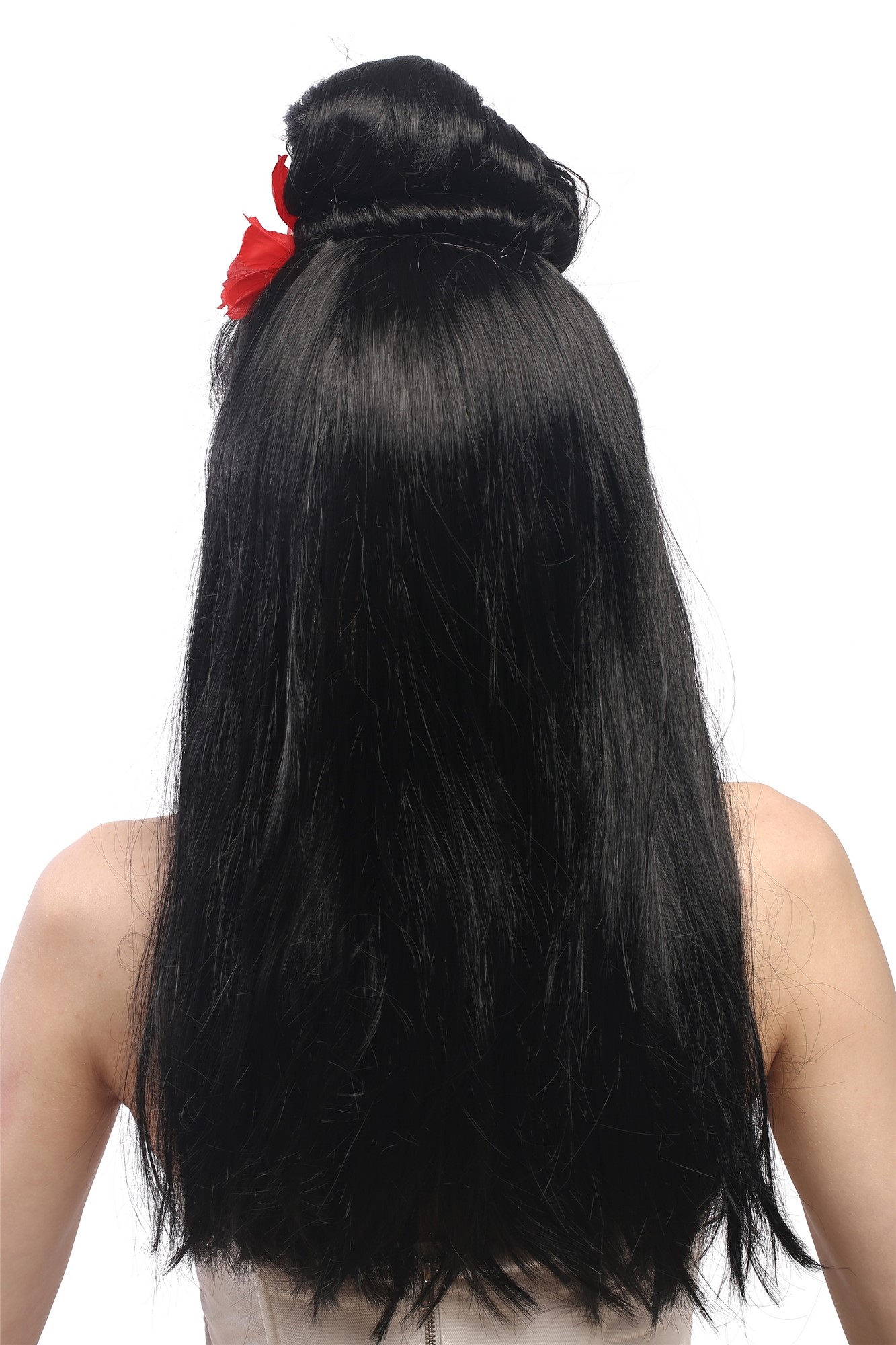 Lady Party Wig Fancy Dress black beehive Flower hairbun Tango Carmen Spanish Geisha China Japan, view 2, WIG ME UP: Your Perücken Online Shop Party Wig, Ladies, Black, straight, long