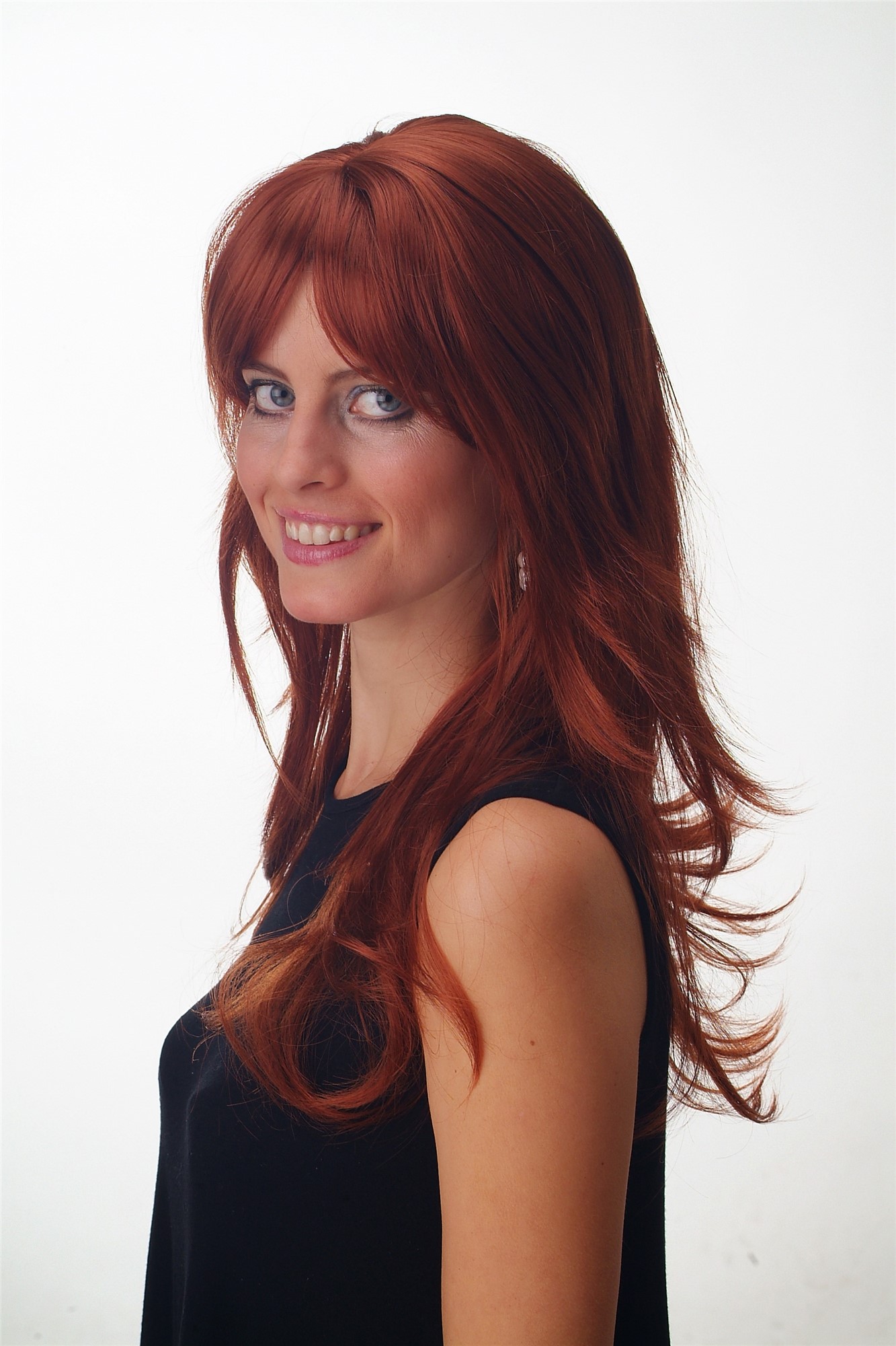 Lady wig long slightly wavy fringe parted sideways light copper red brown GFW242, view 2, WIG ME UP: Your Perücken Online Shop Quality Wigs, Ladies, reddish brown, wavy, long