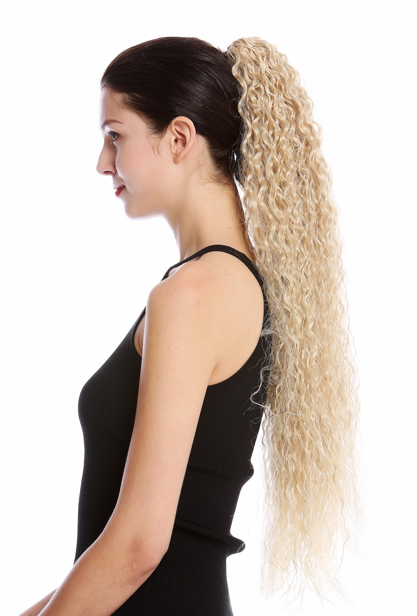 Ponytails, blond mix, curled, very long