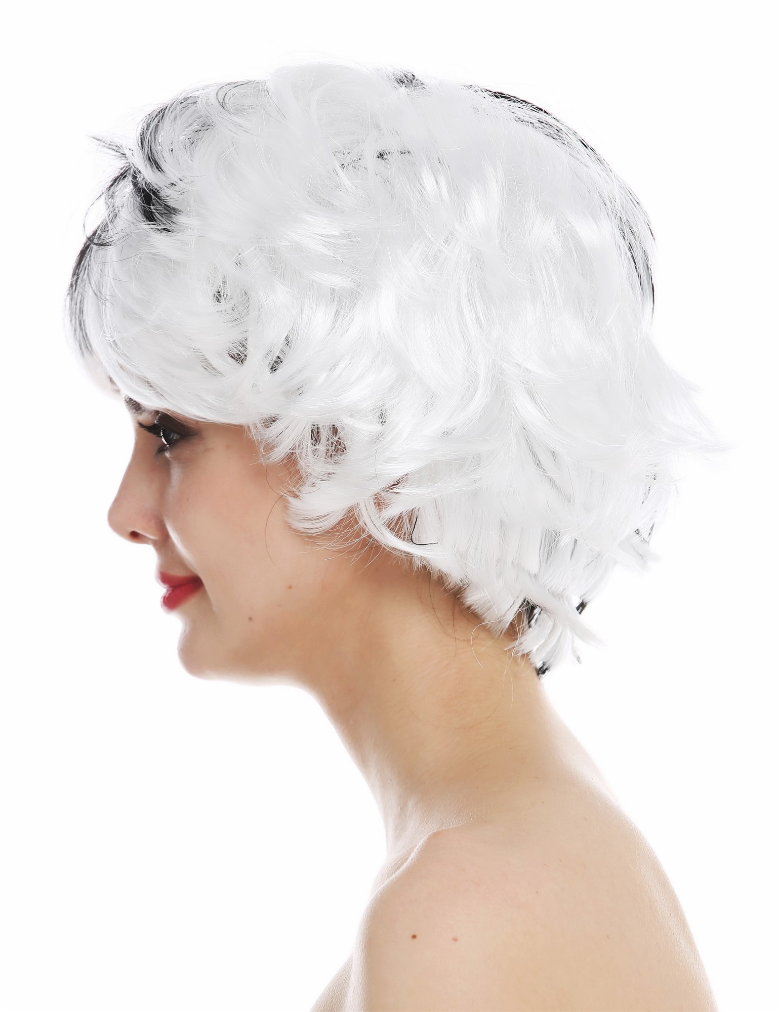 Wig carnival women short wild crazy black white half and half witch QSS-229 , view 4, WIG ME UP: Your Perücken Online Shop Party Wig, Ladies, deep black and white mix, wavy, short