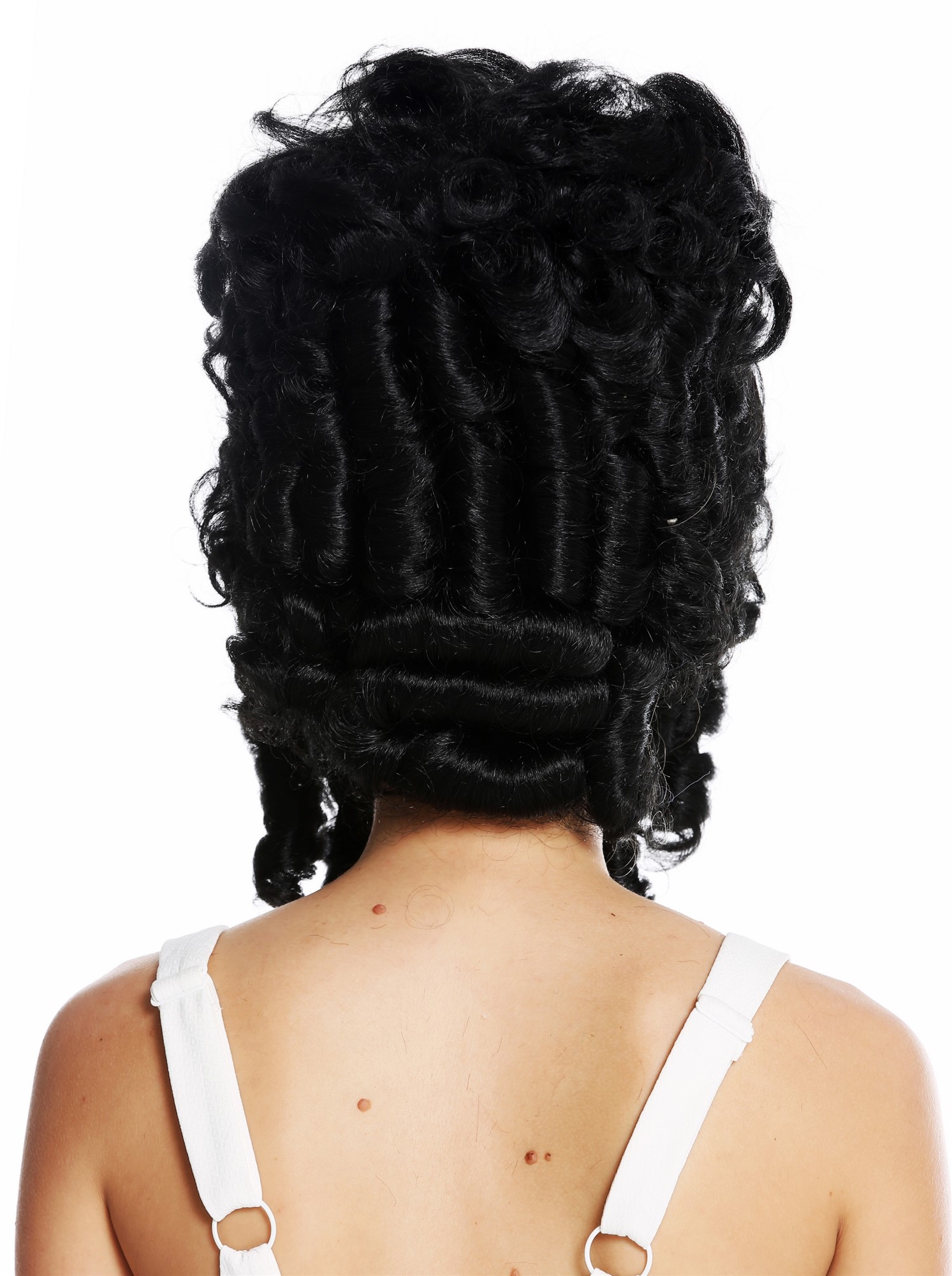 hochwertige Qualitätsperücken, Perücke Barock Pompadour Gräfin Schwarz VK-38-1B, Ansicht 4, WIG ME UP: Ihr Perücken Online Shop lockige Tressen-Perücke Samtschwarz schulterlange Haare für Damen