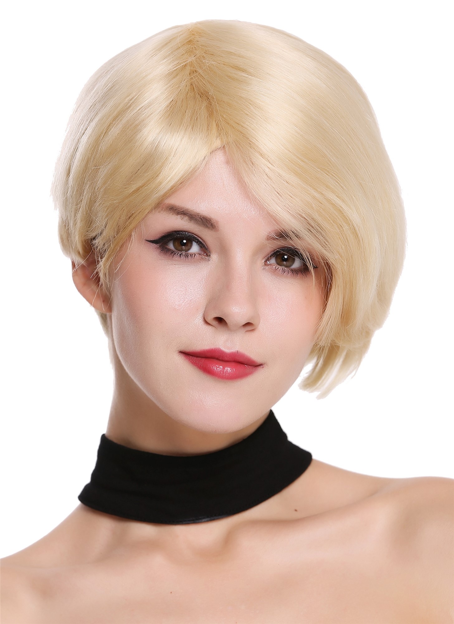 hochwertige Qualitätsperücken, Echthaar Perücke Scheitel kurz Platinblond RGH-5334-HH-613, Vorderansicht, WIG ME UP: Ihr Perücken Online Shop glatte Tressen-Perücke 100% Echthaar Platinblond kurze Haare für Damen