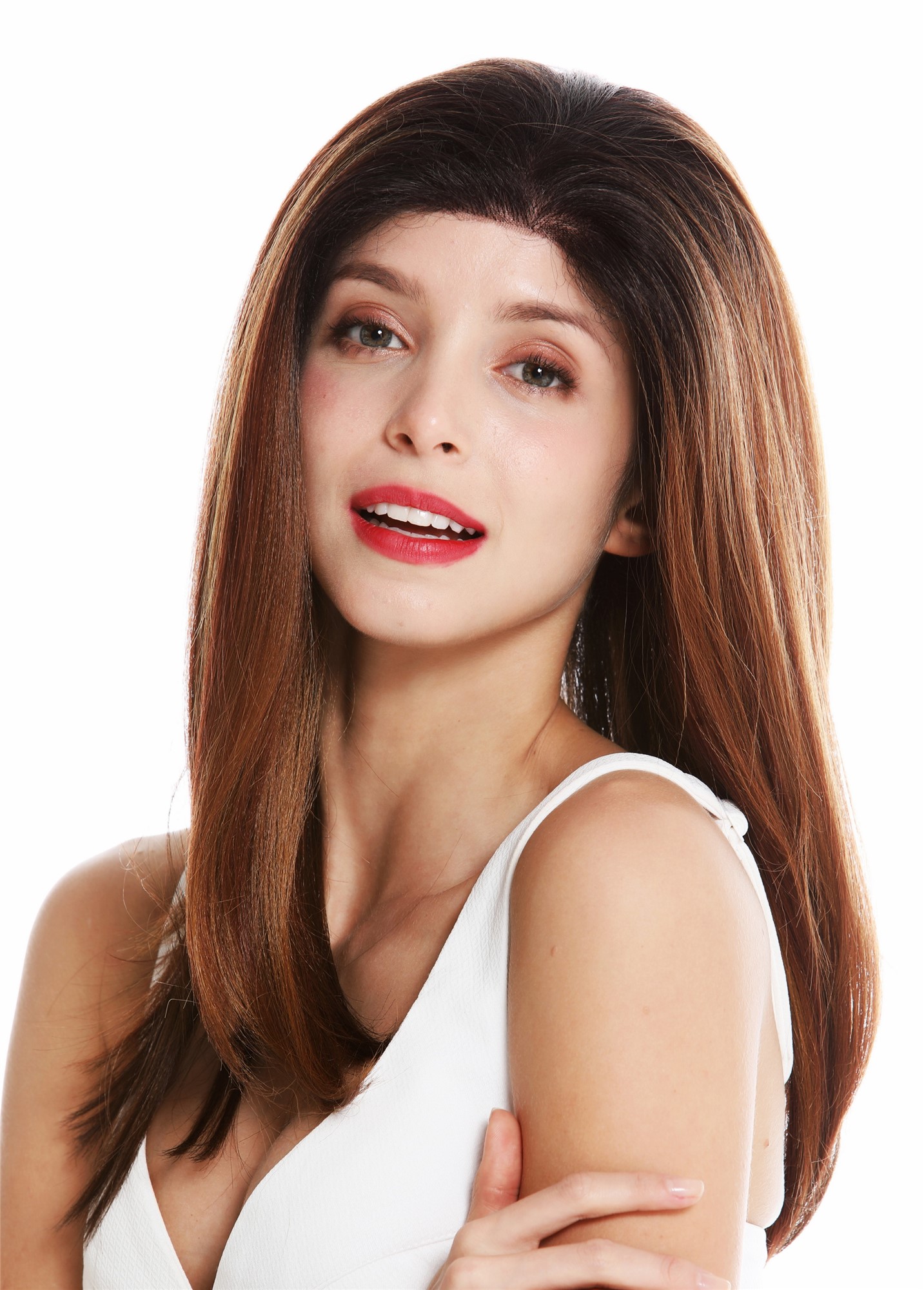 hochwertige Qualitätsperücken, Perücke Lace-Front lang glatt voluminös Ombre Braun Kupferbraun RGF-5544-LF-OP27, Ansicht 3, WIG ME UP: Ihr Perücken Online Shop glatte Tressen-Perücke mit Front-Lace Braun lange Haare für Damen