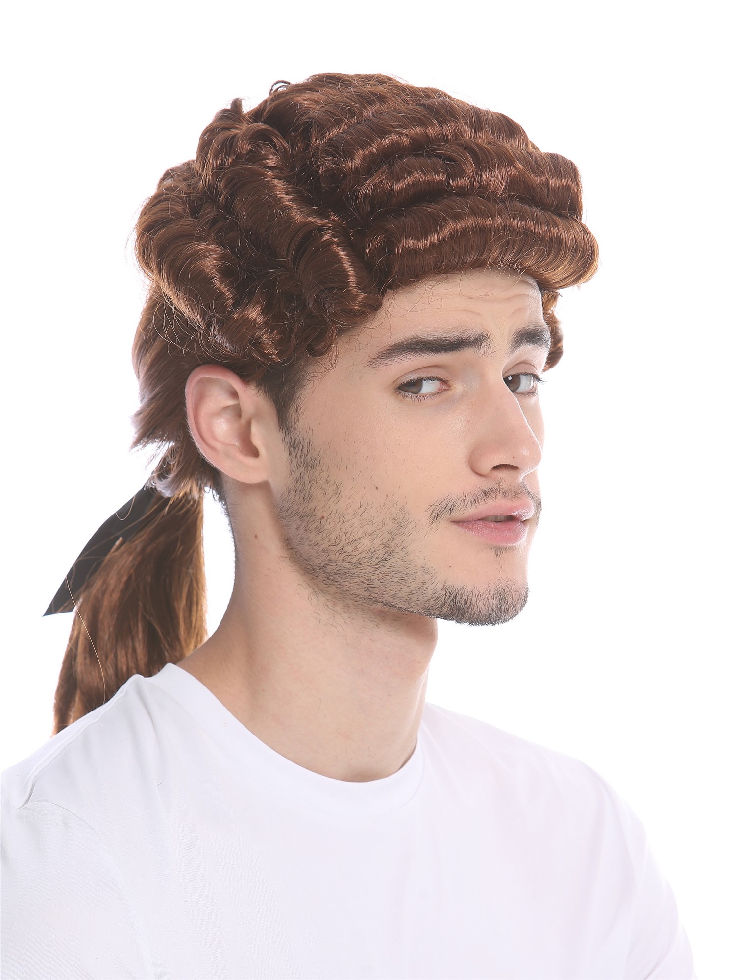 günstige Party Perücke, Barocke Herren Perücke Edelmann Dichter Zopf Mahagoni DH1126-P33, Ansicht 4, WIG ME UP: Ihr Perücken Online Shop lockige Party Perücke Braun schulterlange Haare für Herren