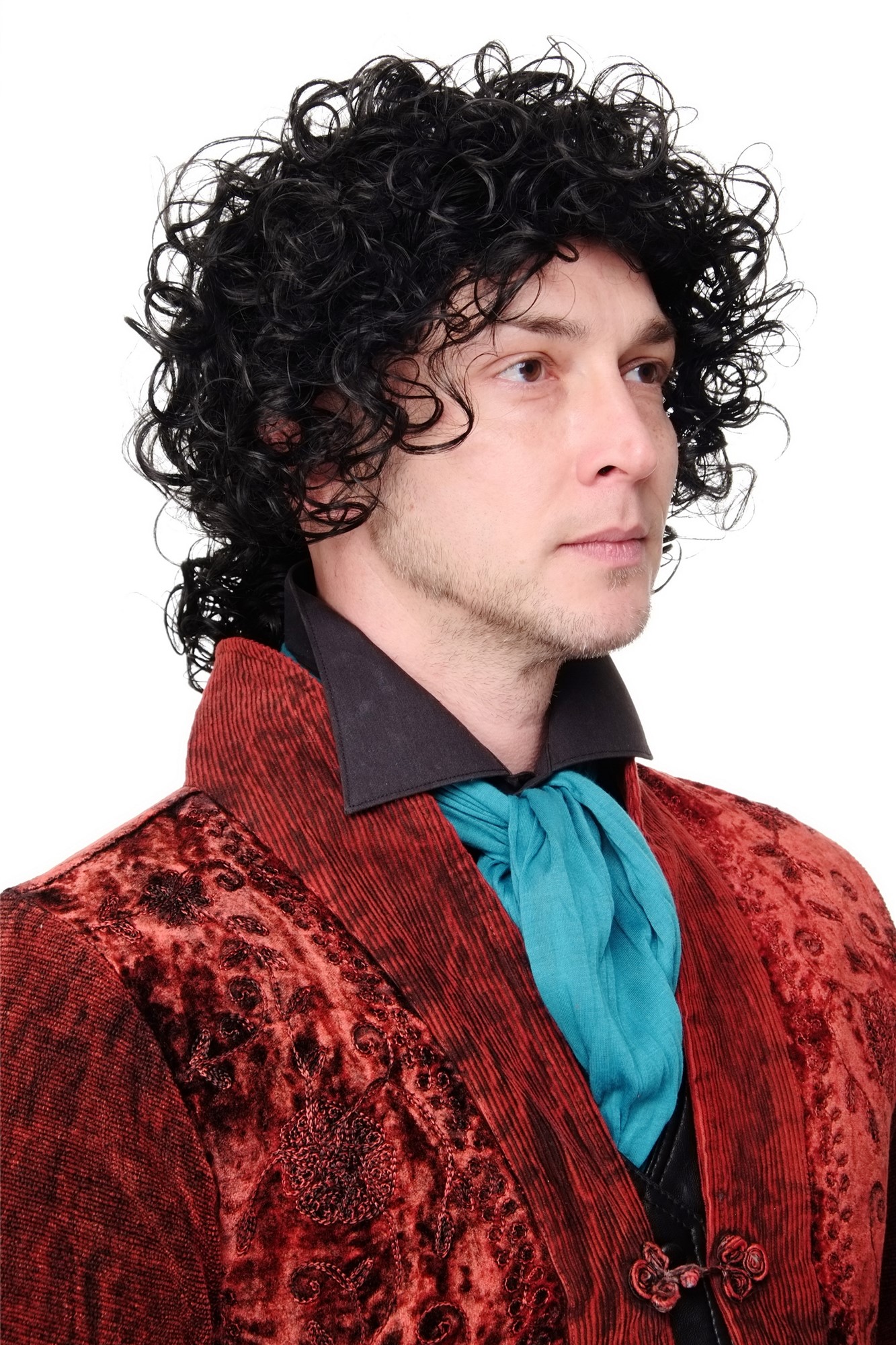 hochwertige Qualitätsperücken, Perücke Gelockt Zopf Barock Musiker Schwarz Modell: MJ-4, Ansicht 6, WIG ME UP: Ihr Perücken Online Shop lockige Tressen-Perücke Samtschwarz schulterlange Haare für Herren