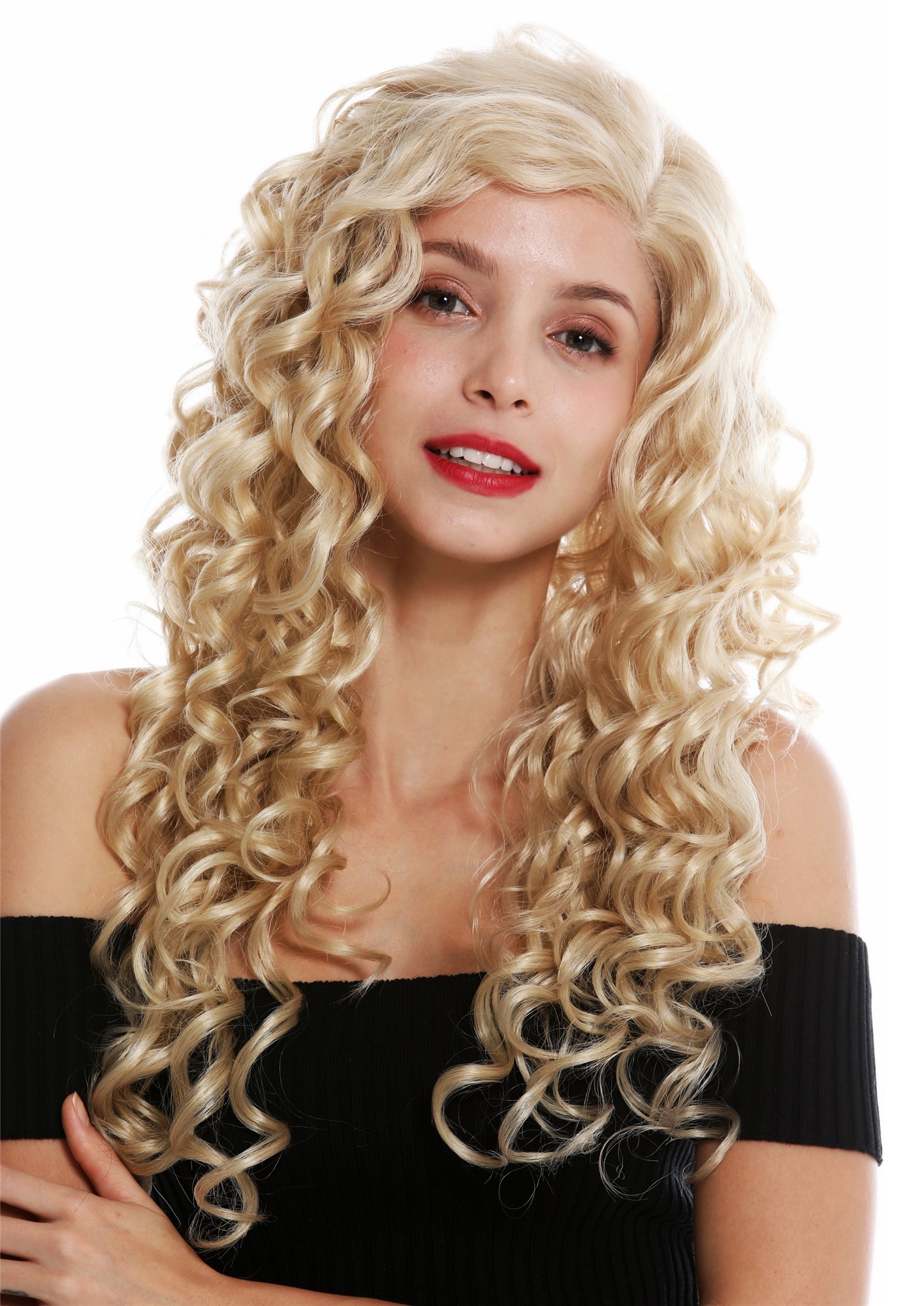 lockige Tressen-Perücke mit Teil-Mono Scheitel, Front-Lace Blond-Mix lange Haare für Damen